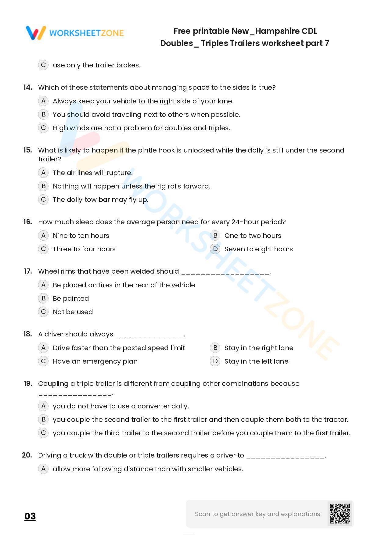 Free printable New/Hampshire CDL Doubles_ Triples Trailers practice ...