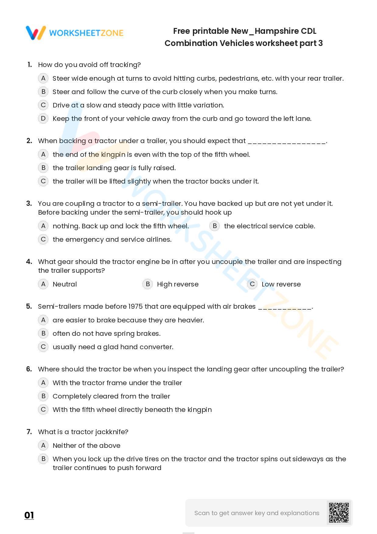 Free Printable New/Hampshire CDL Combination Vehicles Worksheet Part 3