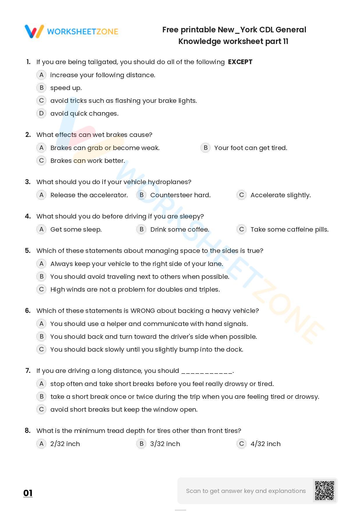 Free Printable New/York CDL General Knowledge Worksheet Part 11 Free Printable New/York CDL General Knowledge Worksheet Part 11