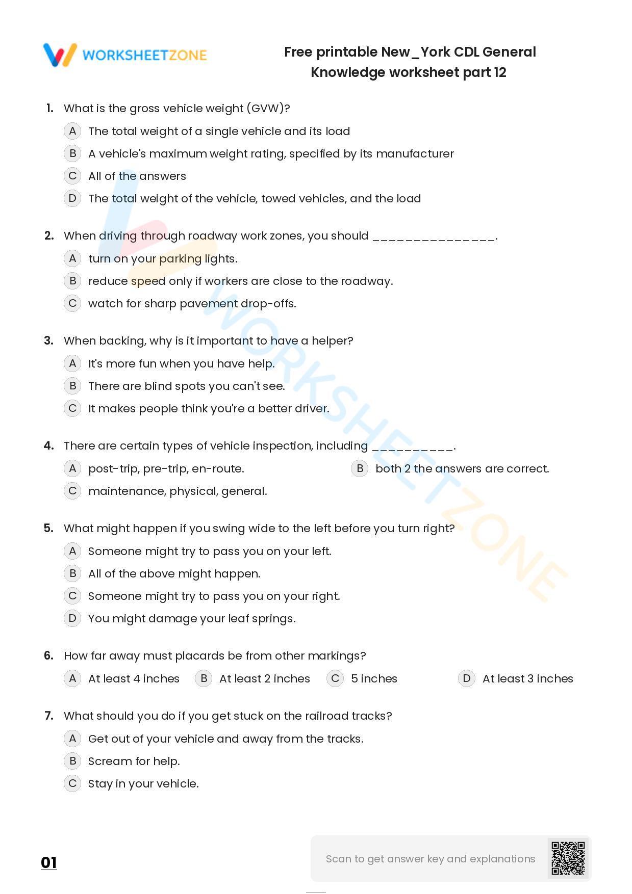 Free printable New/York CDL General Knowledge practice test Worksheet Free printable New/York CDL General Knowledge practice test Worksheet