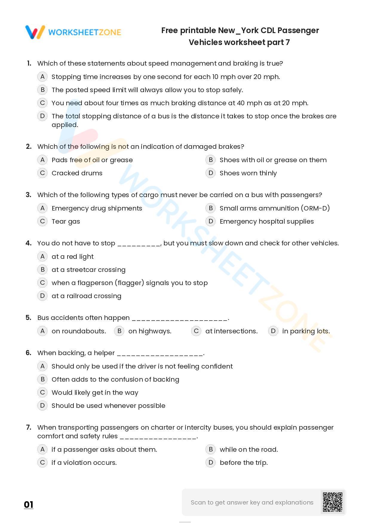 Free Printable New/York CDL Passenger Vehicles Worksheet Part 7