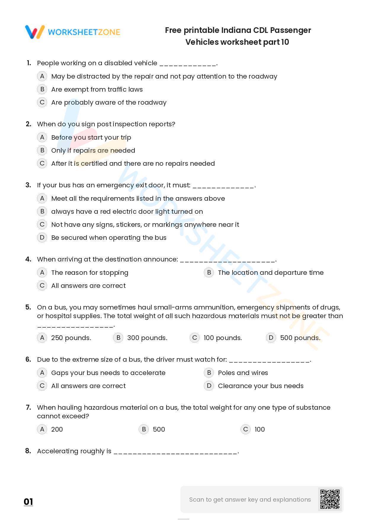Free printable Indiana CDL Passenger Vehicles worksheet part 5