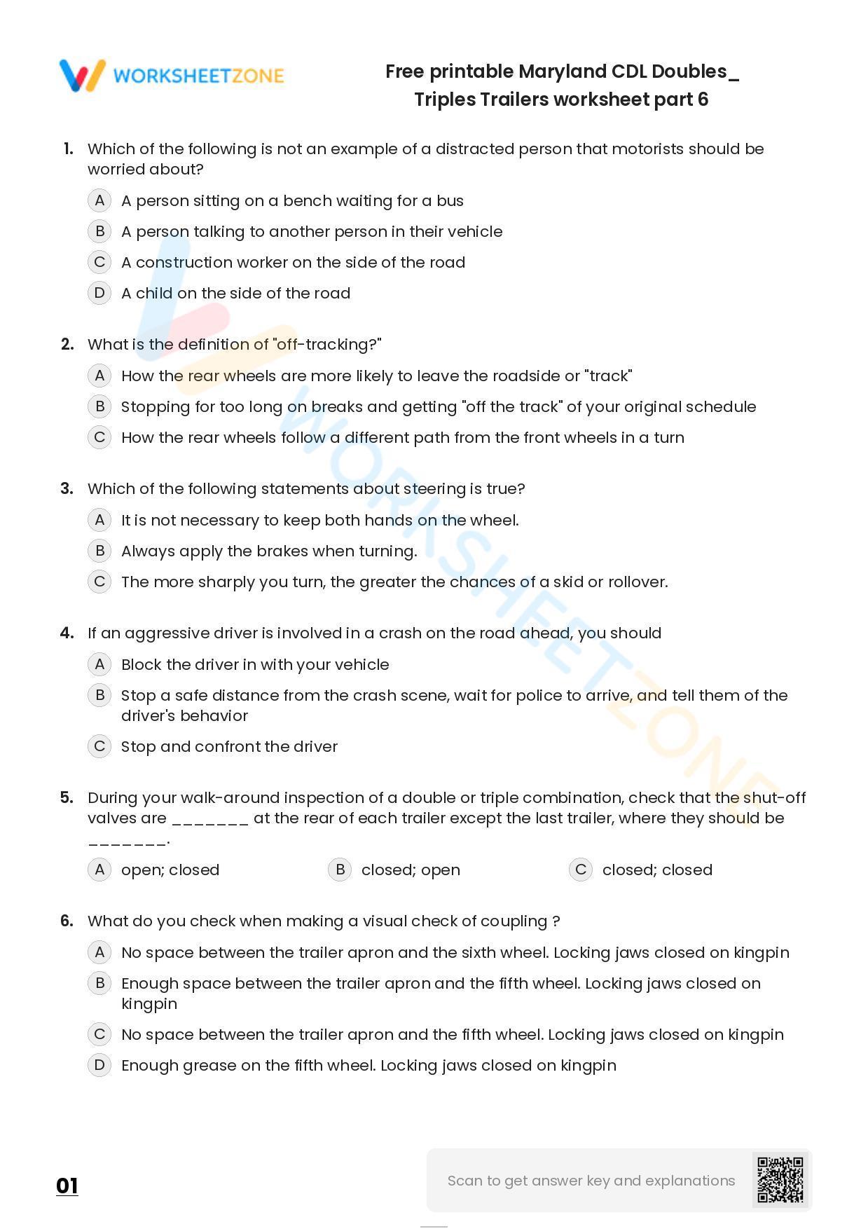 Free printable Maryland CDL Doubles/ Triples Trailers worksheet part 6 ...