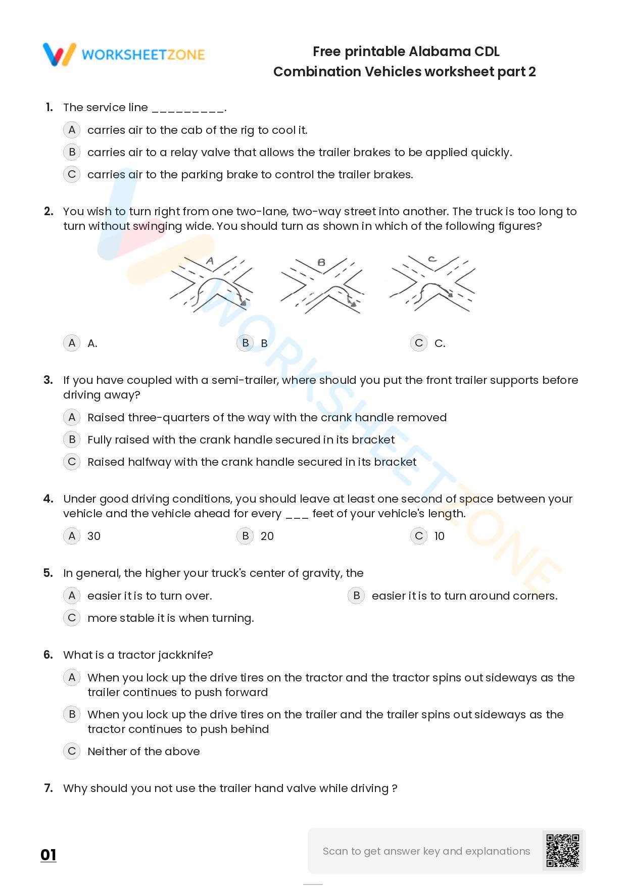 Free printable Alabama CDL Combination Vehicles practice test