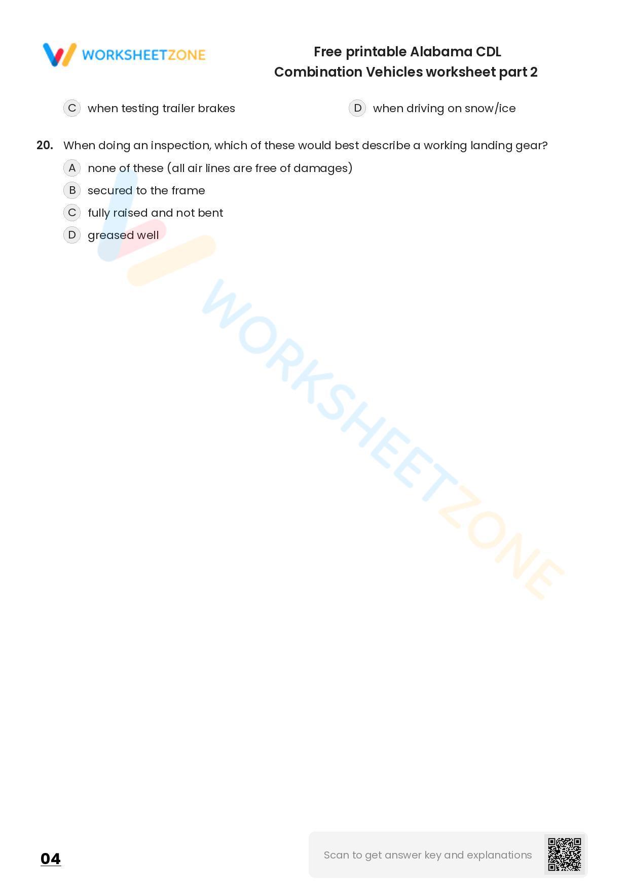Free printable Alabama CDL Combination Vehicles practice test