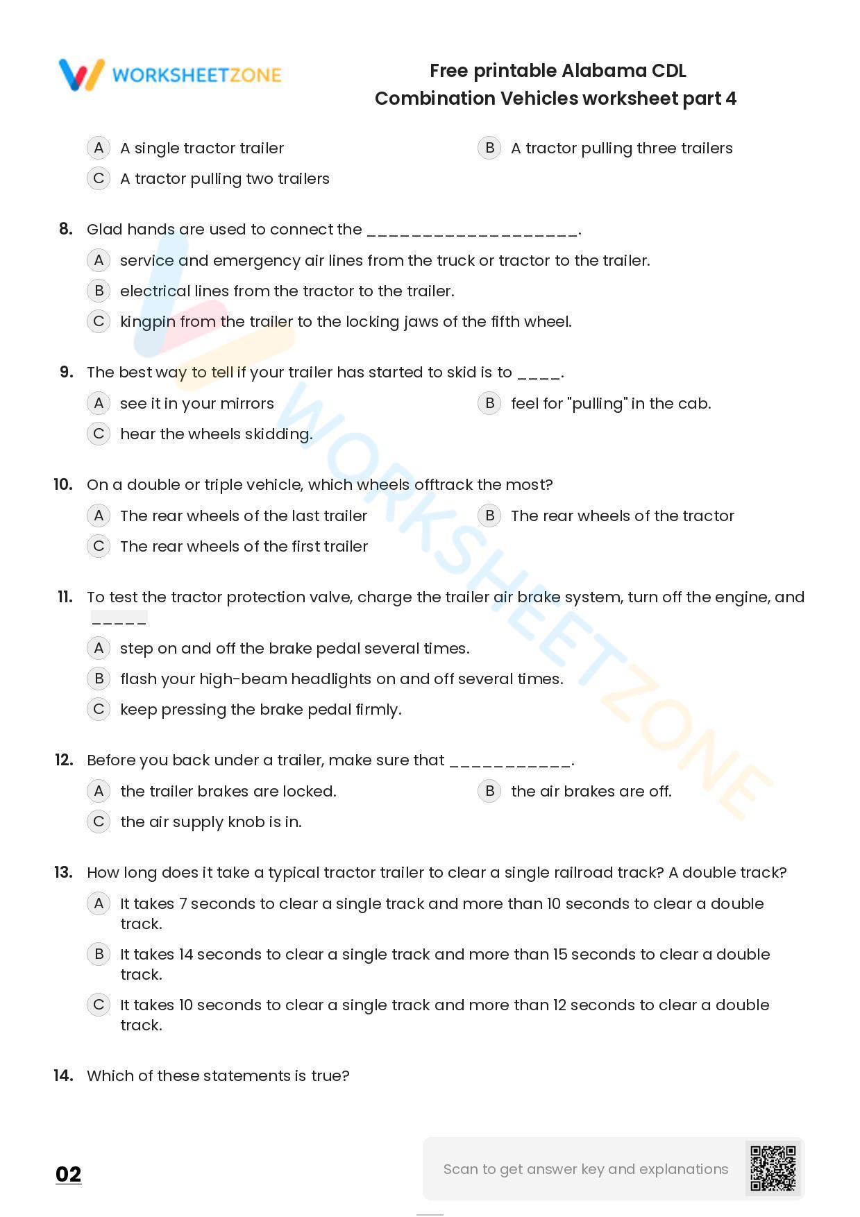 Free printable Alabama CDL Combination Vehicles practice test