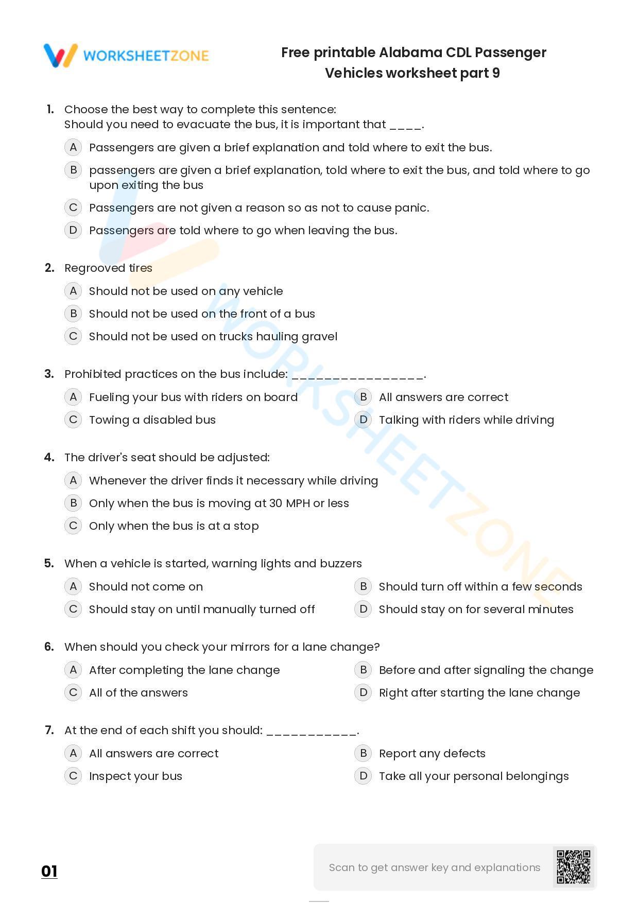 Free printable Alabama CDL Passenger Vehicles worksheet part 1 ...