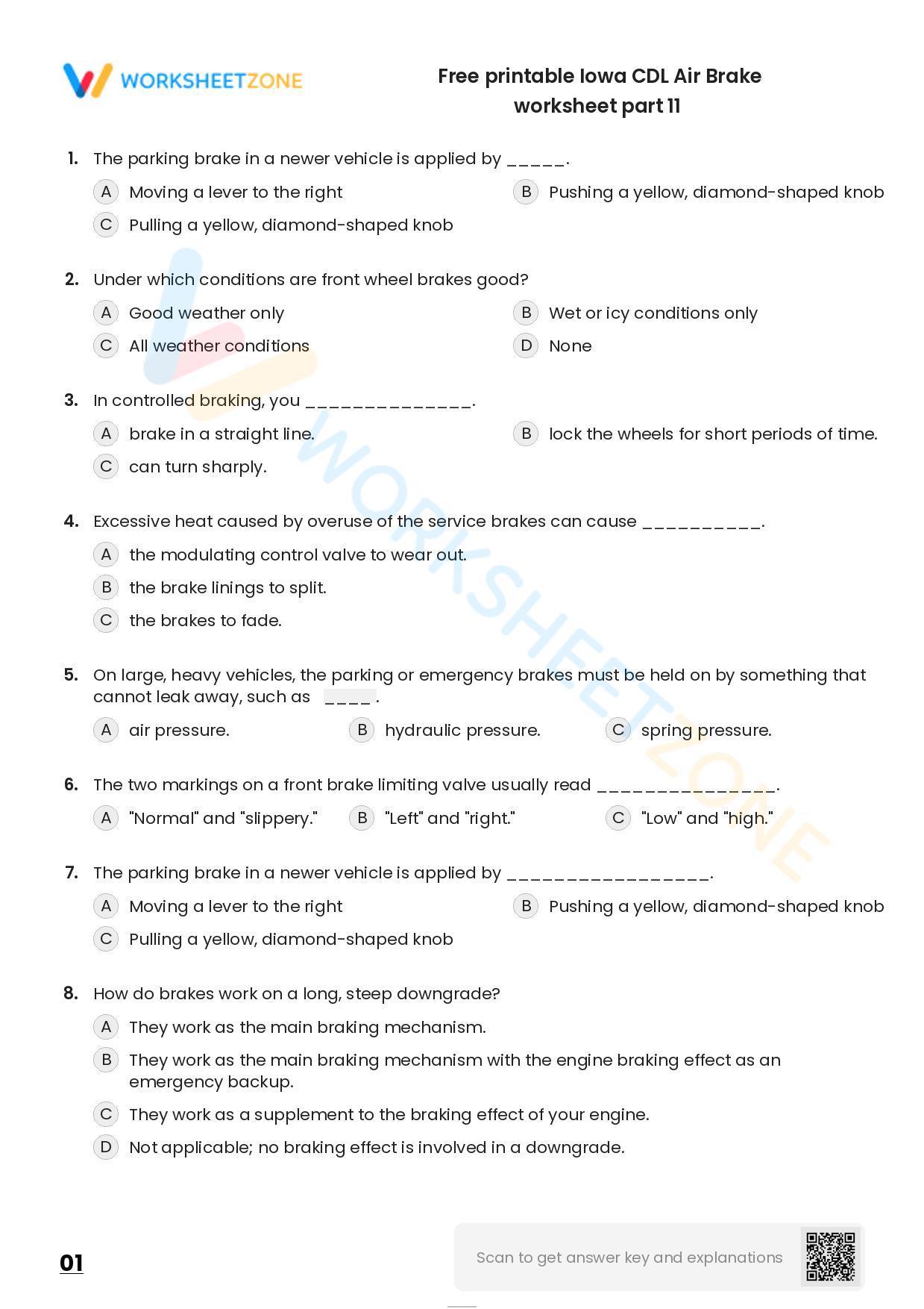 Free Printable Iowa CDL Air Brake Worksheet Part 11