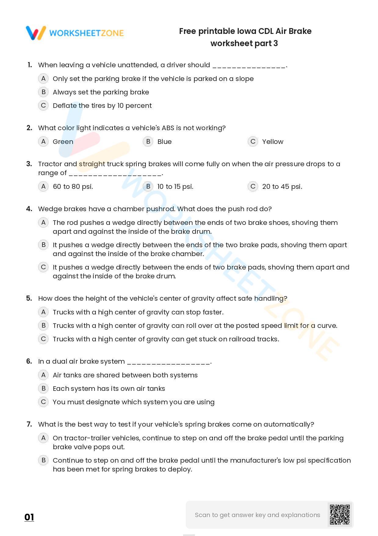 Free printable Iowa CDL Air Brake practice test Worksheet Zone