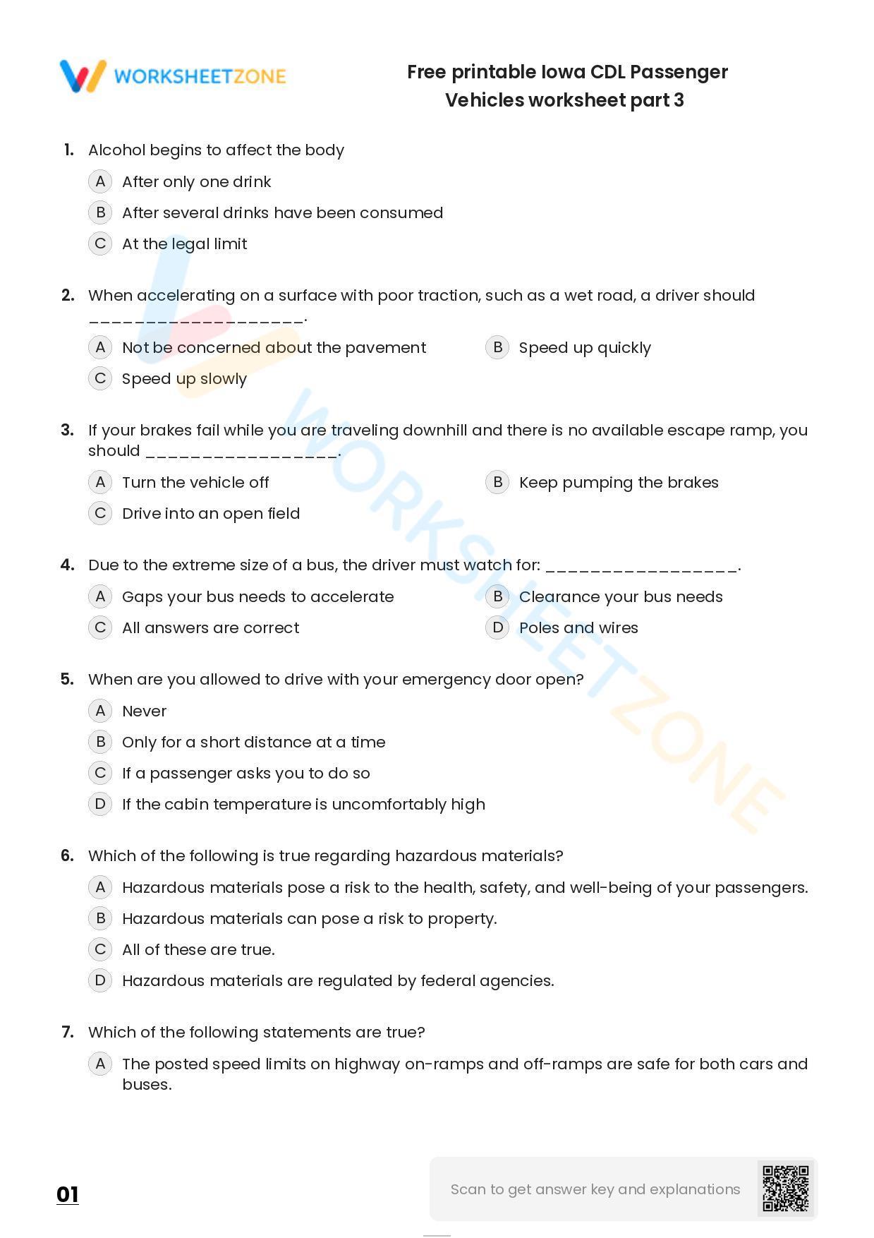 Free Printable Iowa CDL Passenger Vehicles Worksheet Part 3