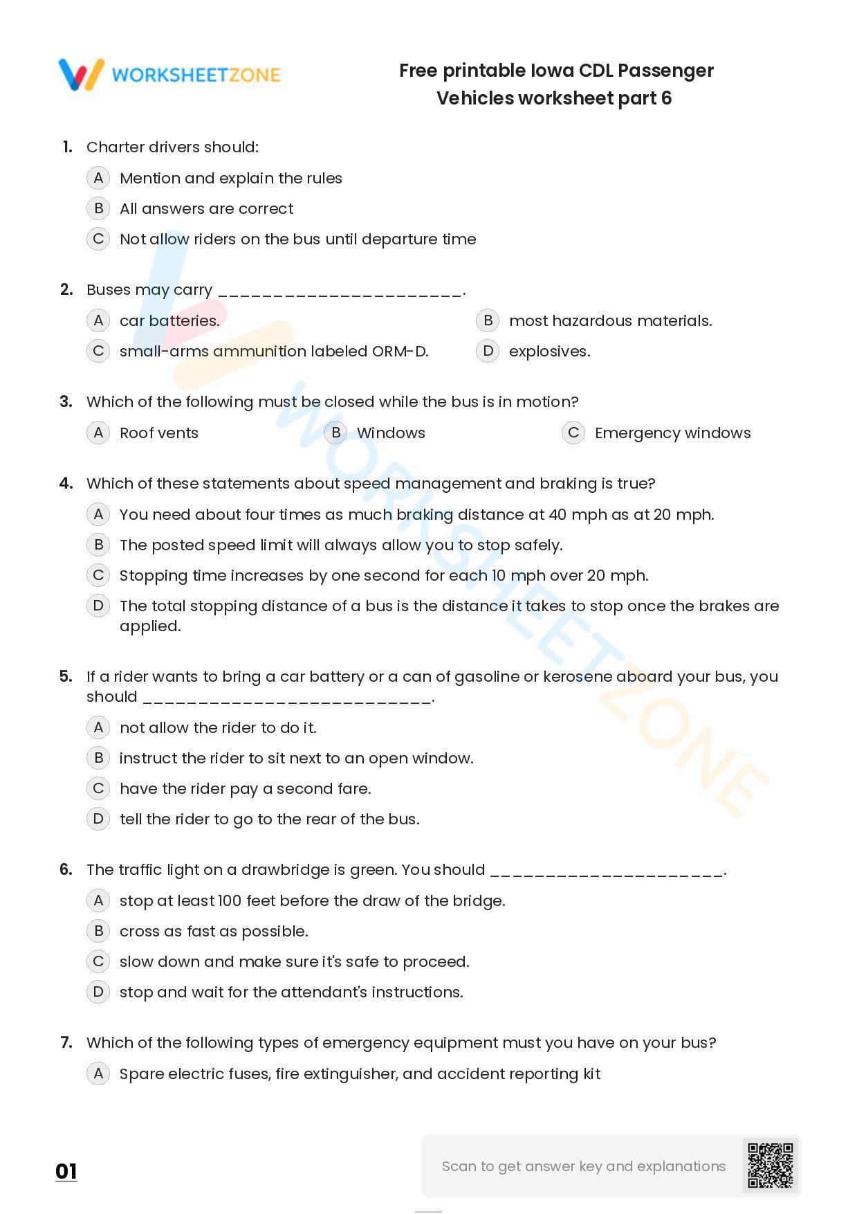 Free Printable Iowa CDL Passenger Vehicles Worksheet Part 6