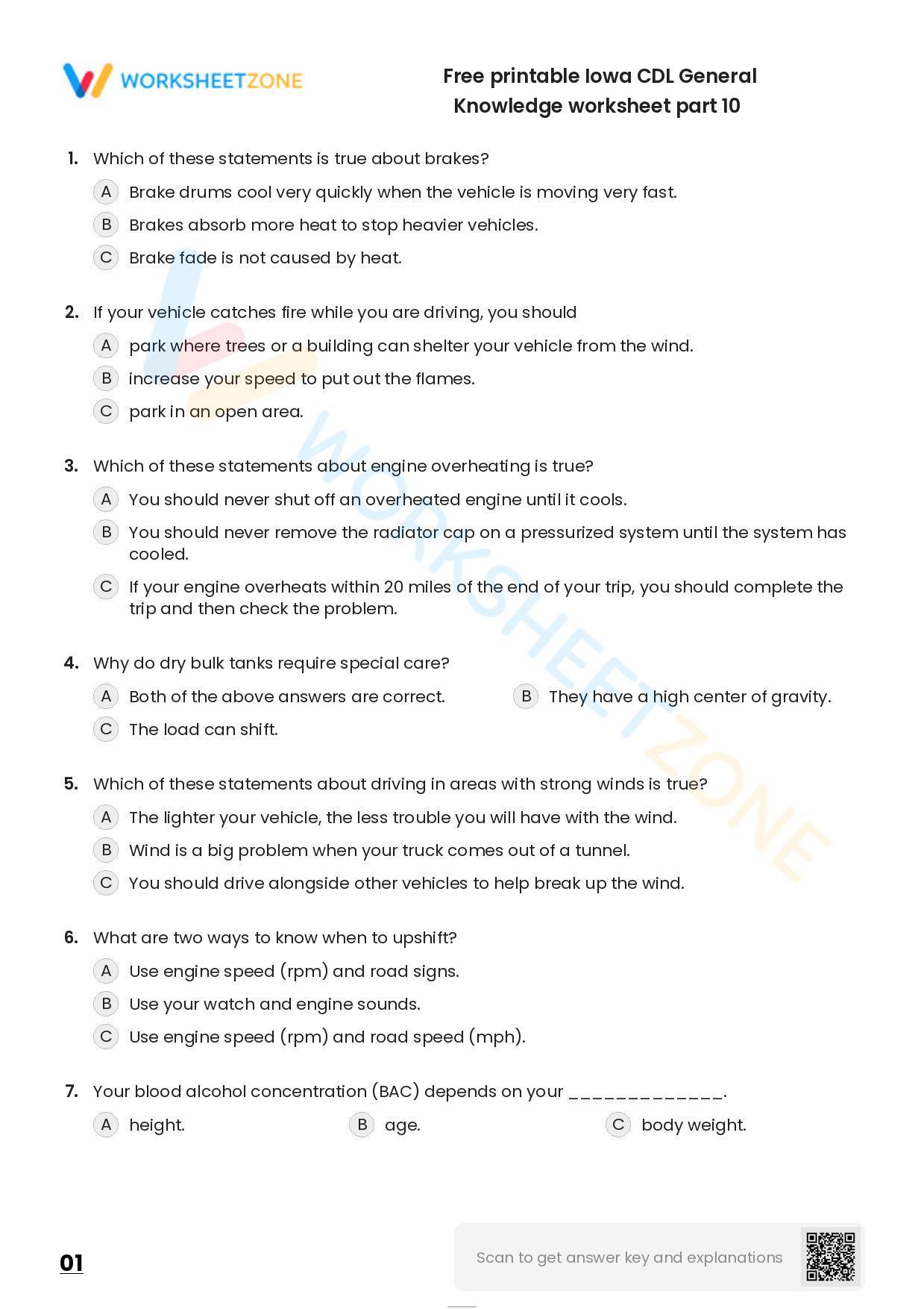 Free Printable Iowa CDL General Knowledge Worksheet Part 10 Free Printable Iowa CDL General Knowledge Worksheet Part 10