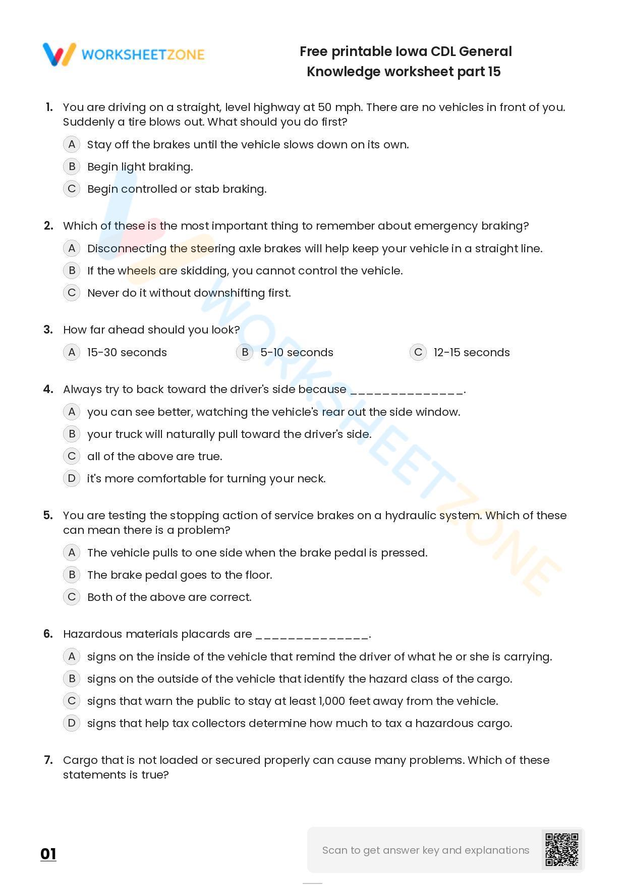 Free Printable Iowa CDL General Knowledge Worksheet Part 15 Free Printable Iowa CDL General Knowledge Worksheet Part 15