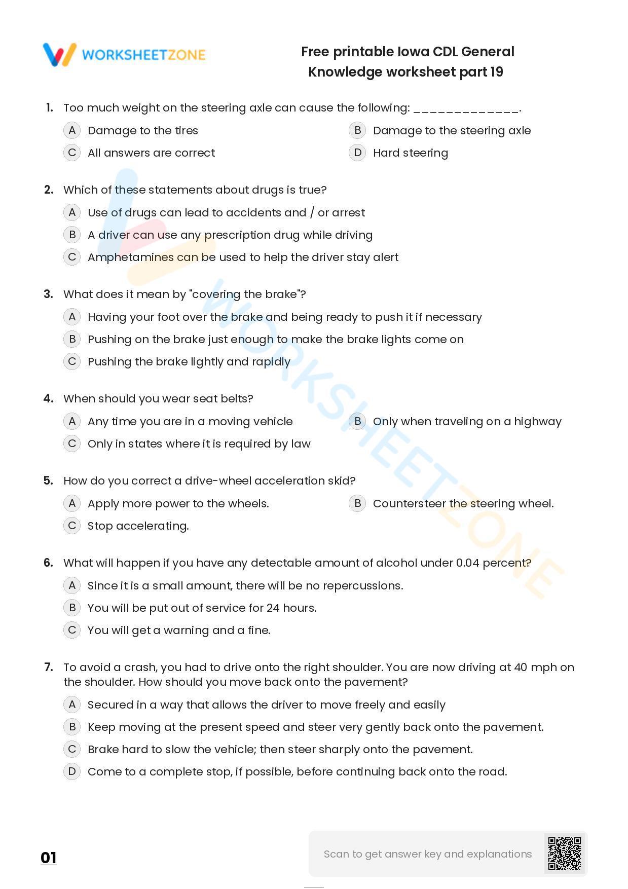 Free Printable Iowa CDL General Knowledge Worksheet Part 19 Free Printable Iowa CDL General Knowledge Worksheet Part 19