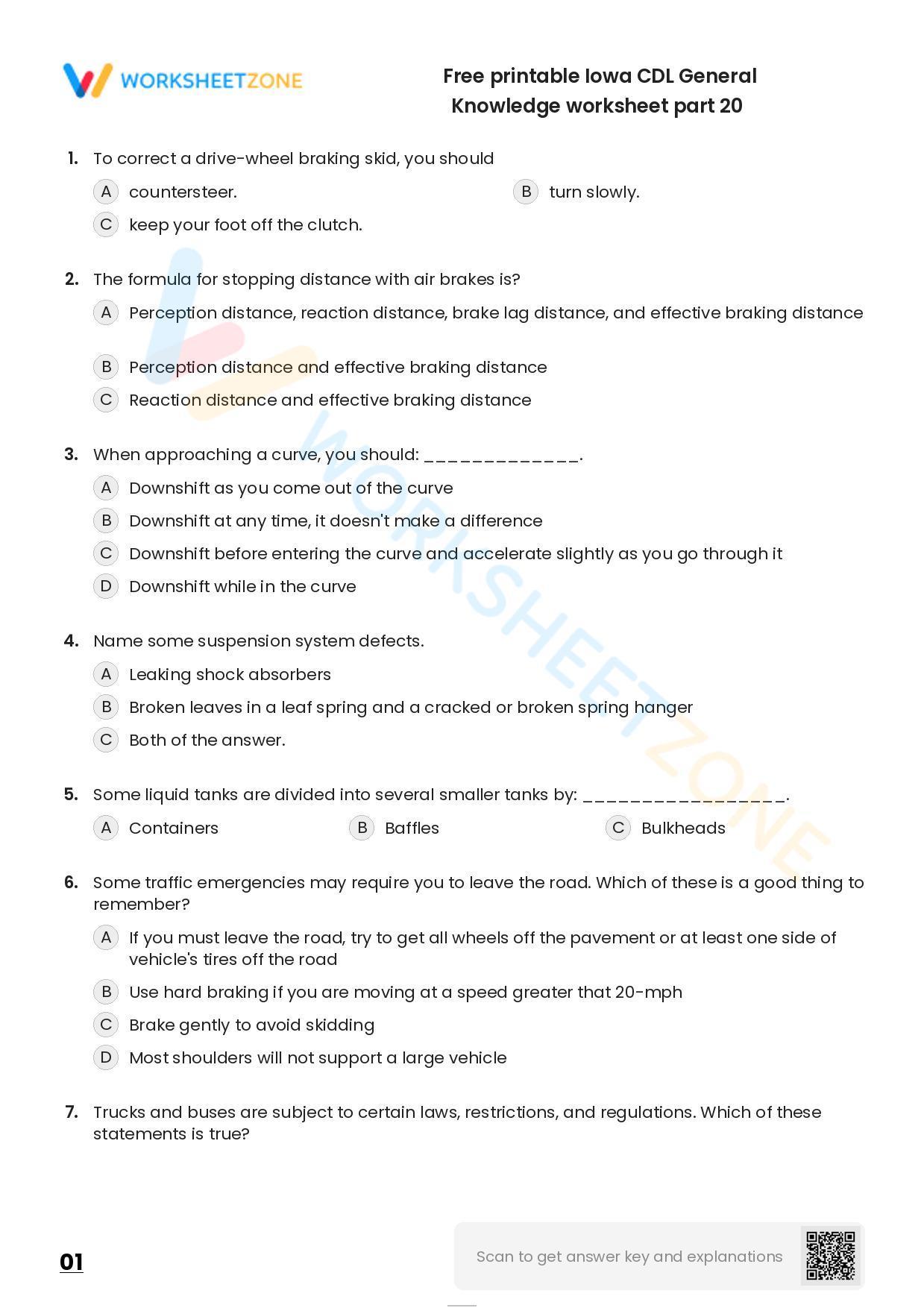 Free Printable Iowa CDL General Knowledge Worksheet Part 20 Free Printable Iowa CDL General Knowledge Worksheet Part 20