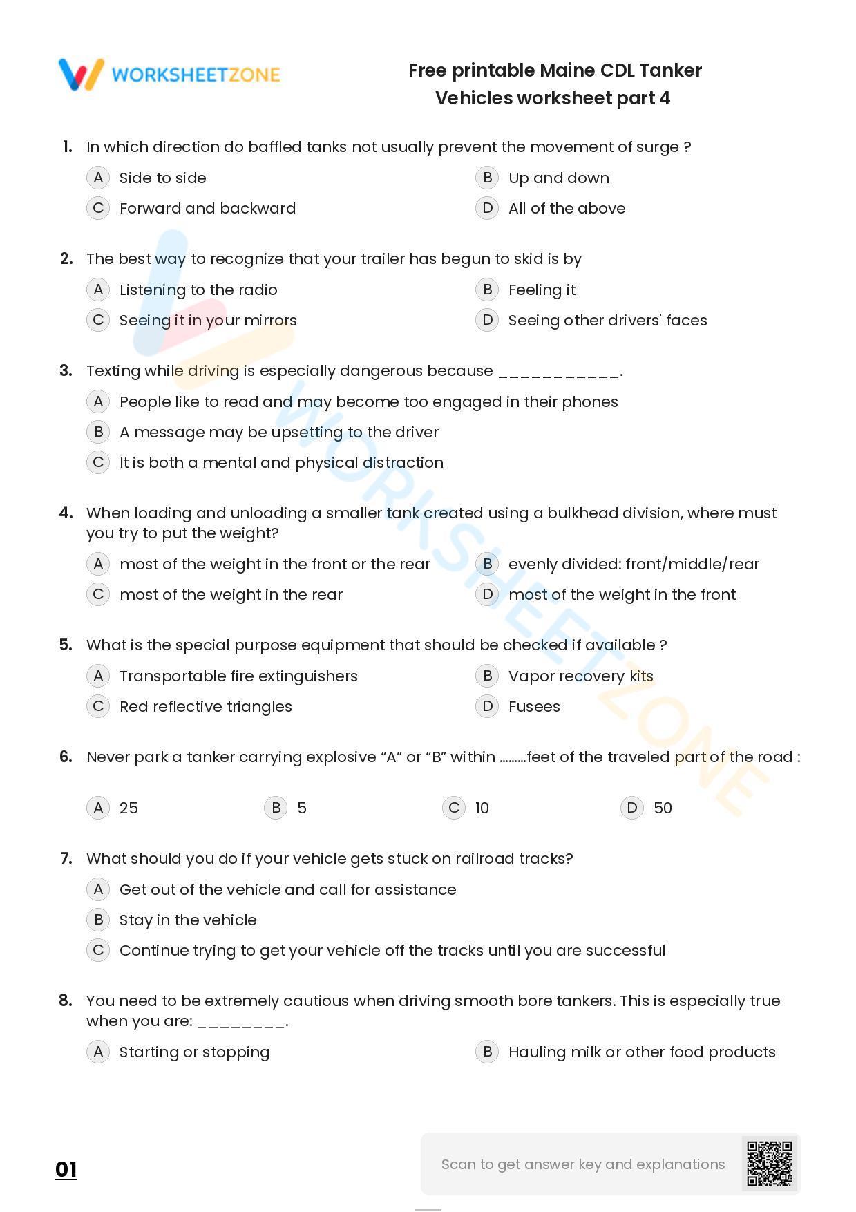 Free printable Maine CDL Tanker Vehicles worksheet part 1 Worksheet Zone Free printable Maine CDL Tanker Vehicles worksheet part 1 Worksheet Zone