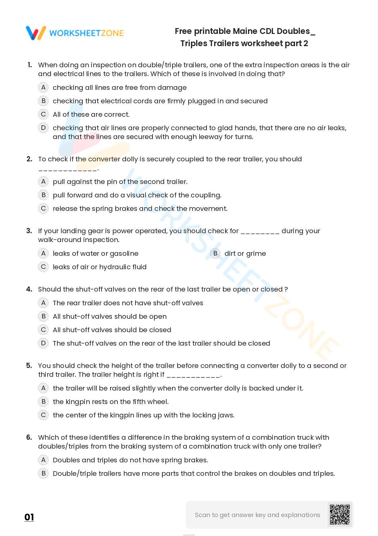 Free printable Maine CDL Doubles/ Triples Trailers worksheet part 2 ...