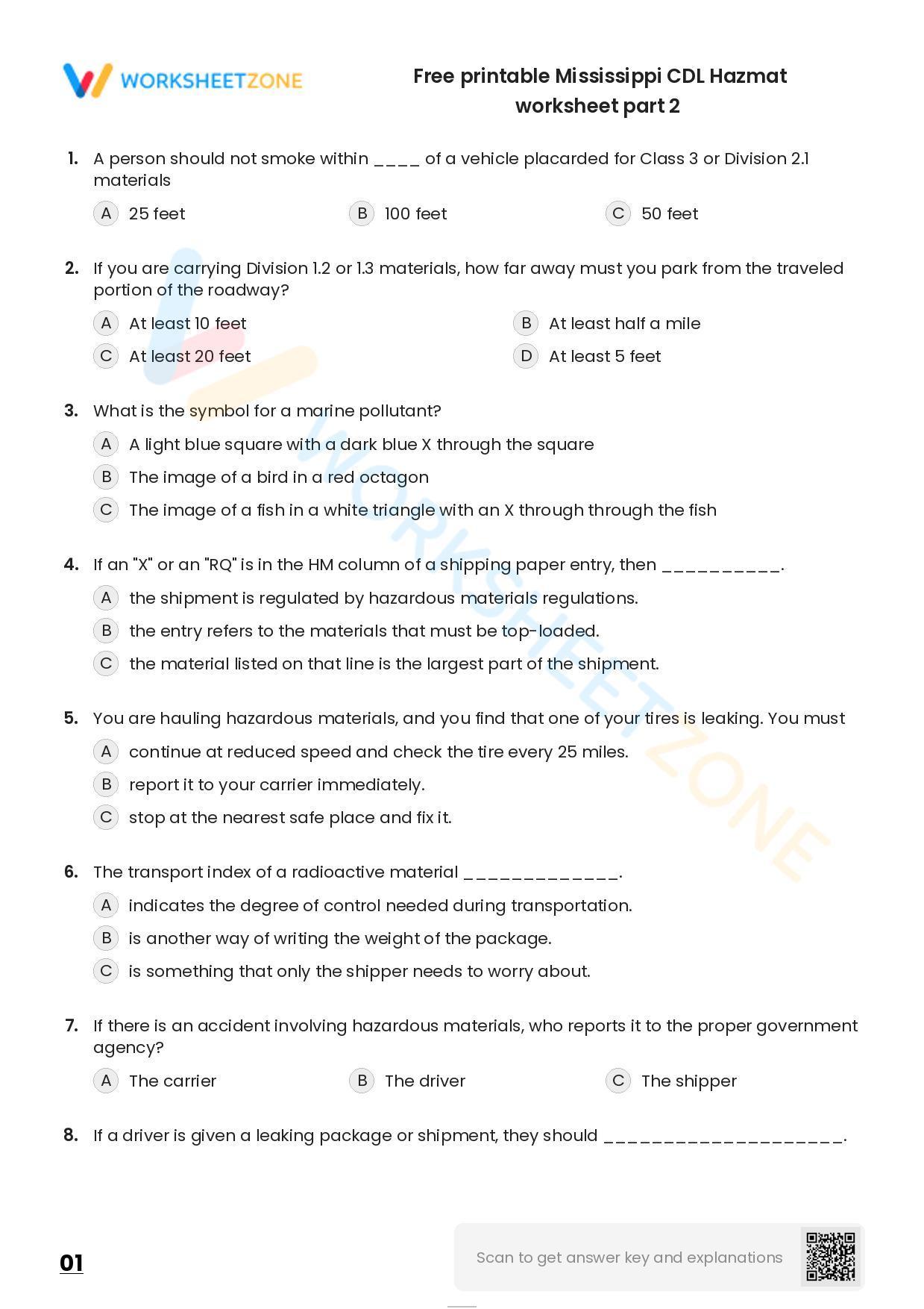 Free Printable Mississippi CDL Hazmat Worksheet Part 2 Free Printable Mississippi CDL Hazmat Worksheet Part 2