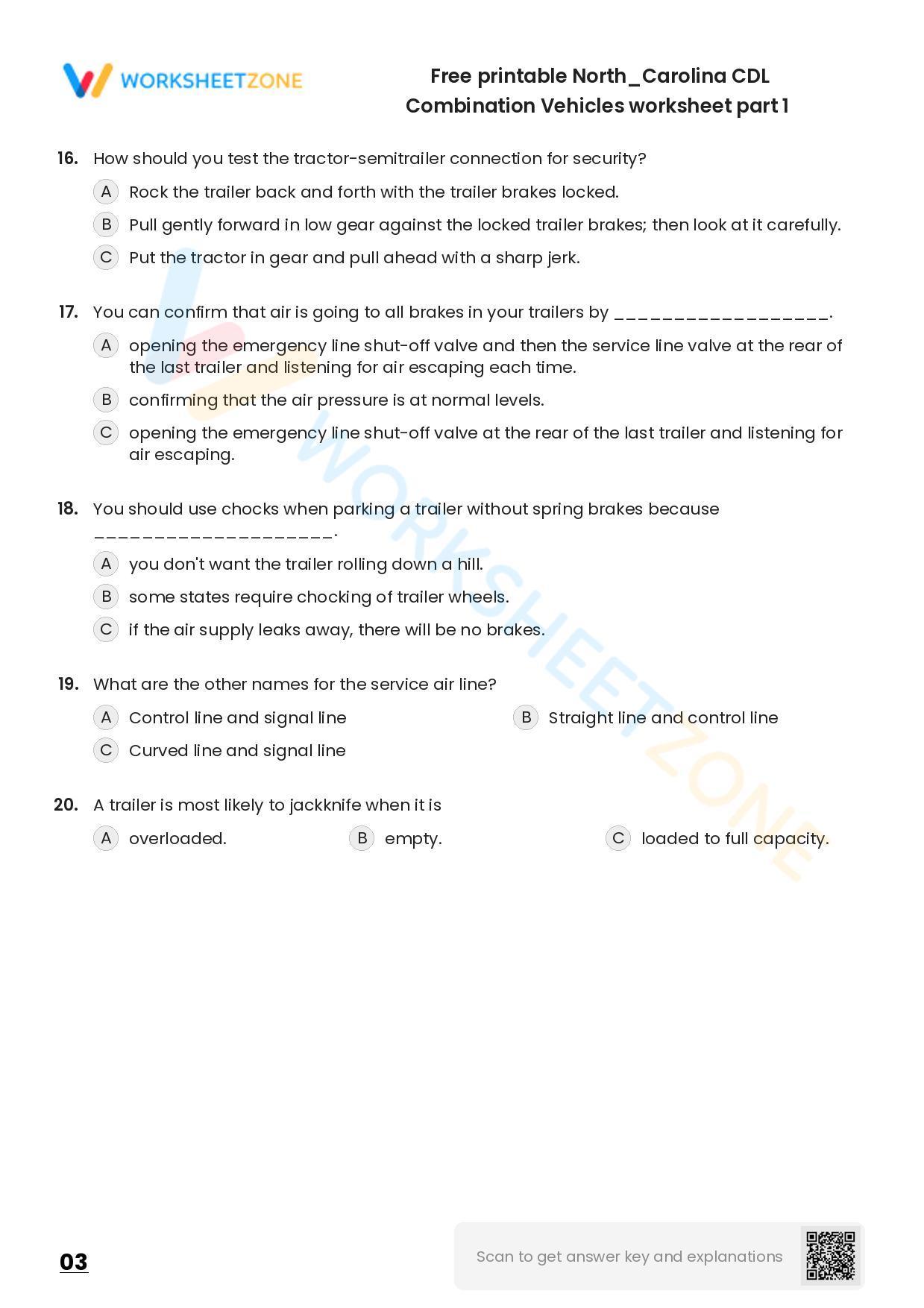 Free printable North/Carolina CDL Combination Vehicles practice test Free printable North/Carolina CDL Combination Vehicles practice test