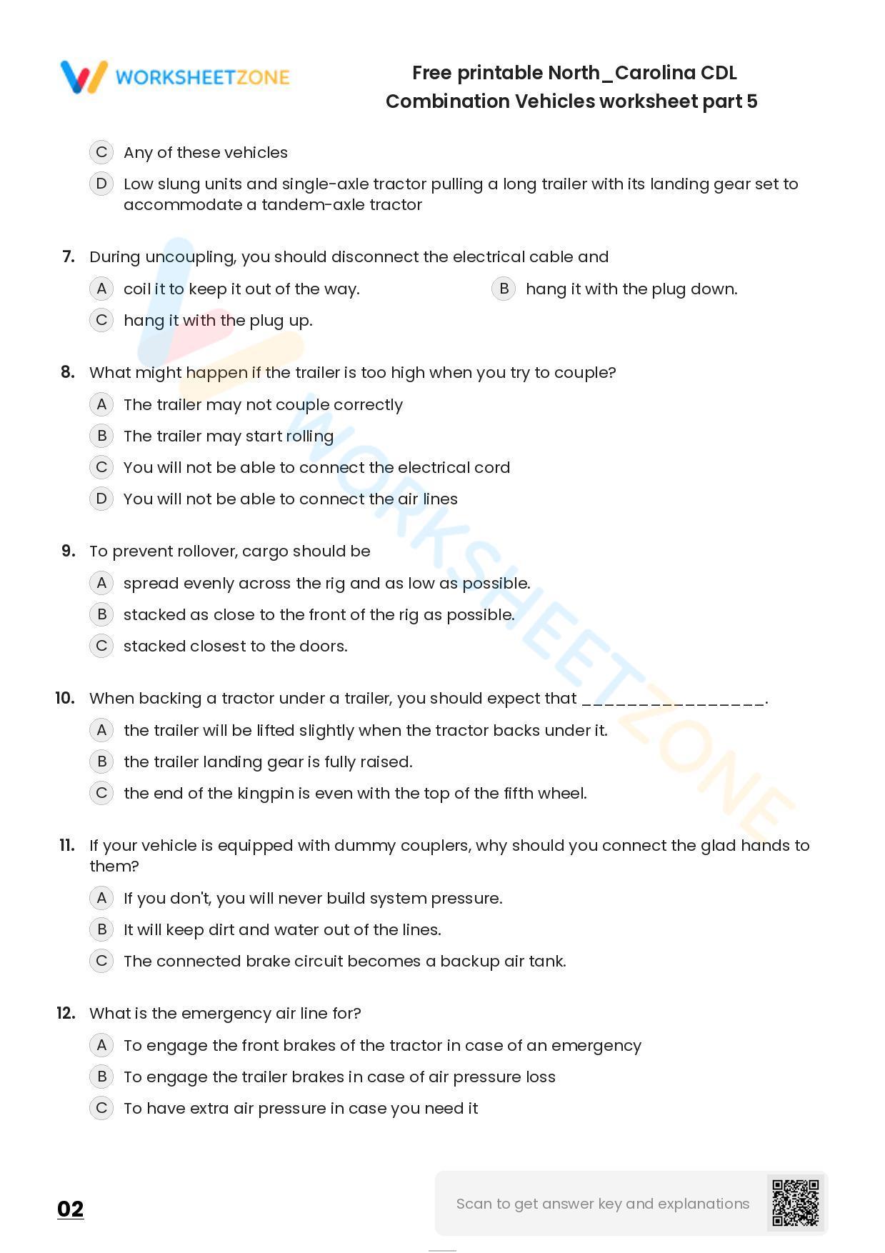 Free printable North/Carolina CDL Combination Vehicles practice test Free printable North/Carolina CDL Combination Vehicles practice test