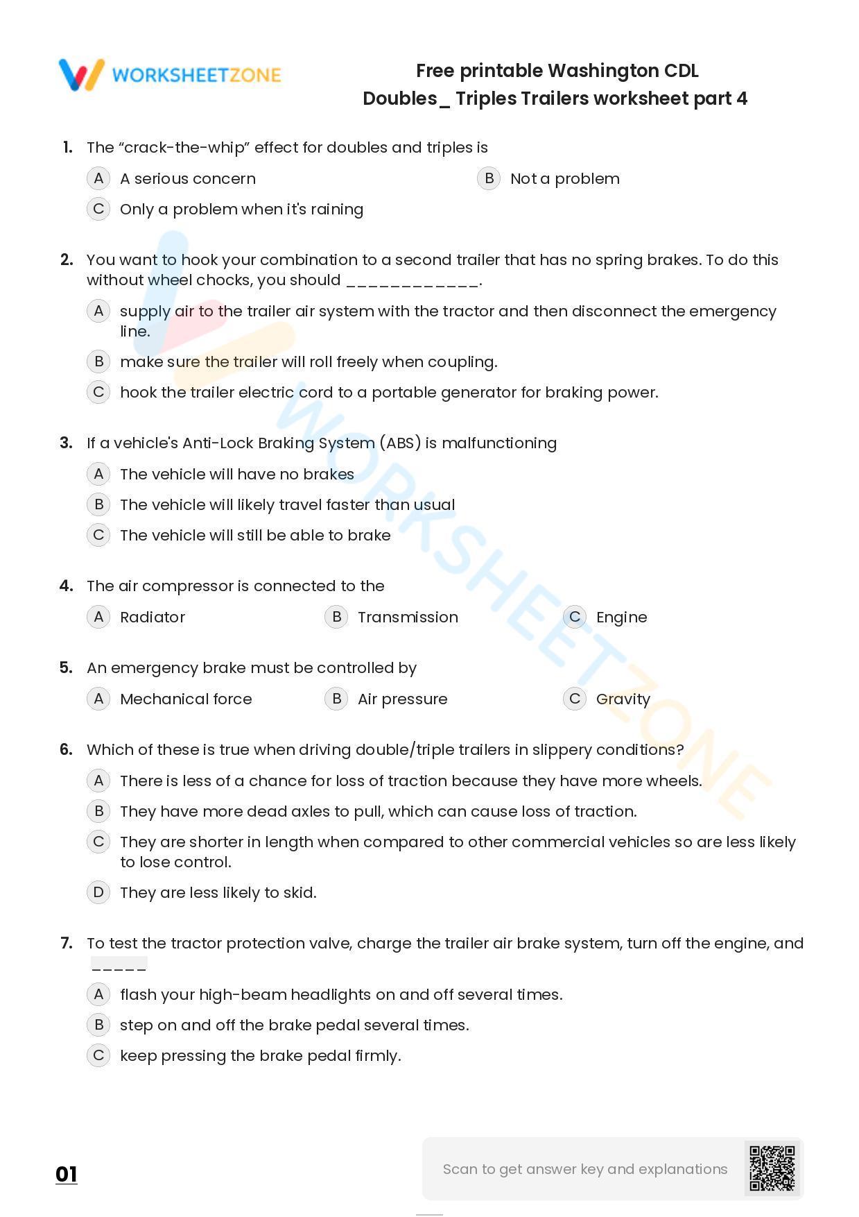 Free printable Washington CDL Doubles/ Triples Trailers worksheet part ...