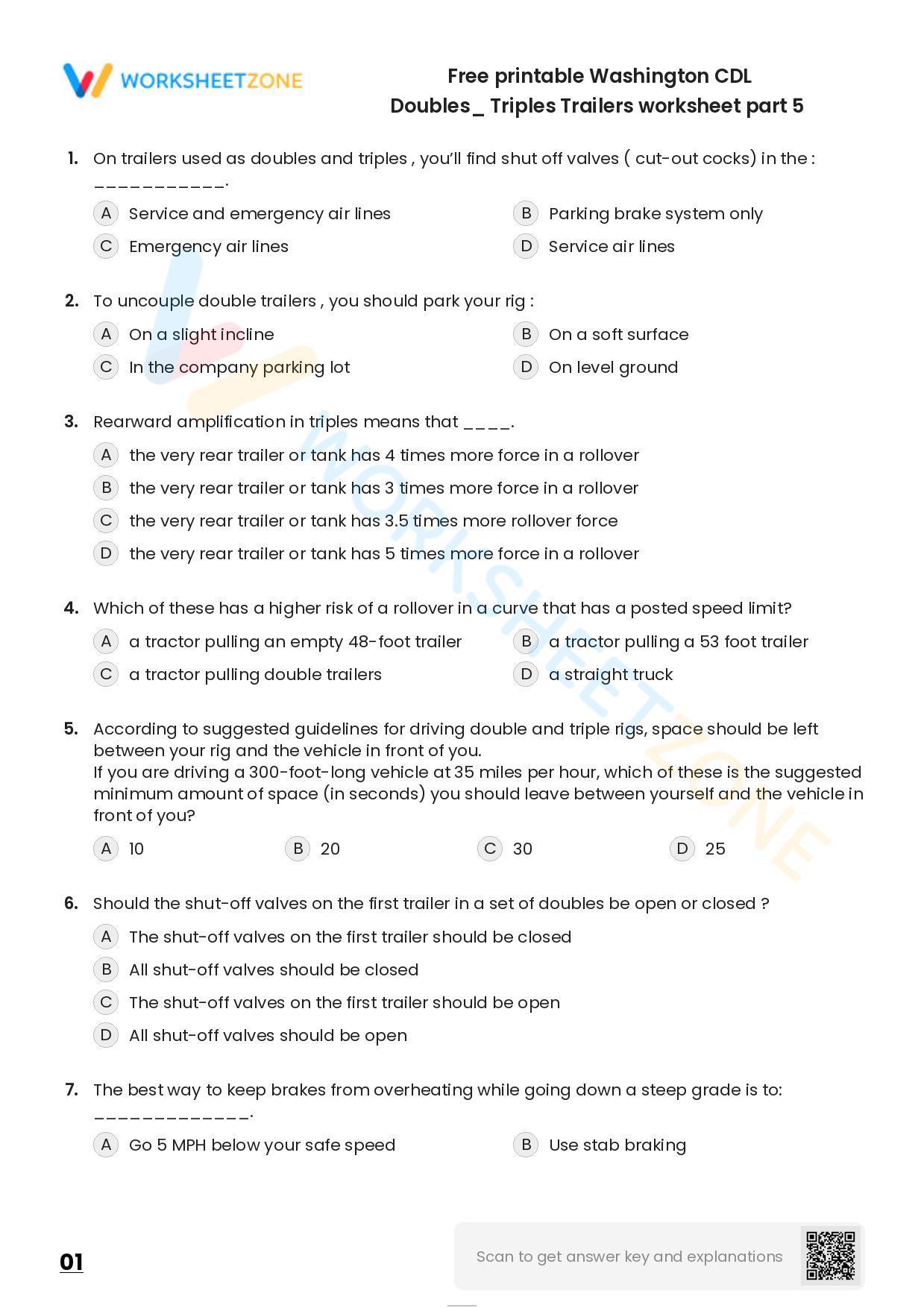 Free printable Washington CDL Doubles/ Triples Trailers worksheet part ...