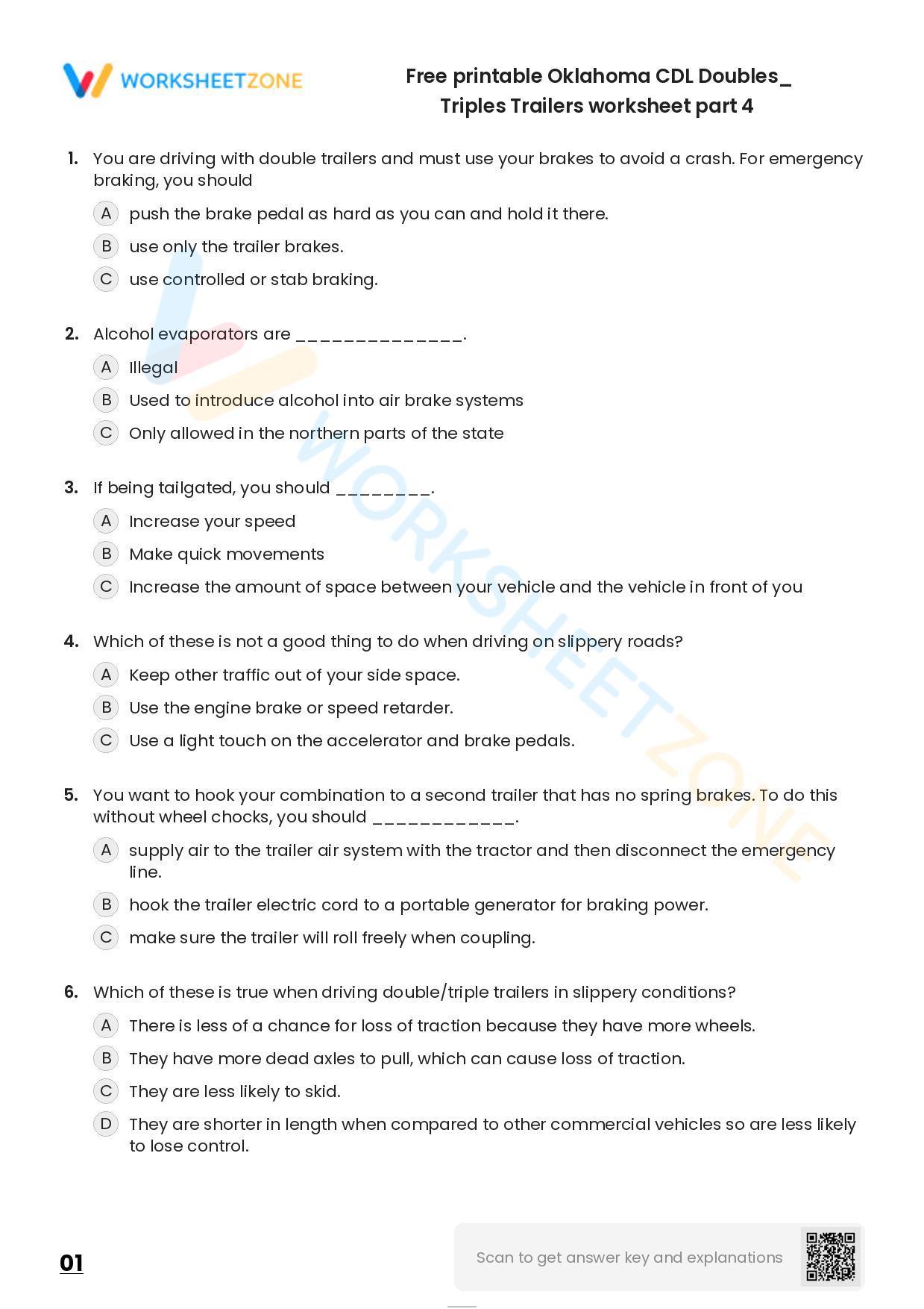 Free Printable Oklahoma CDL Doubles/ Triples Trailers Worksheet Part 4