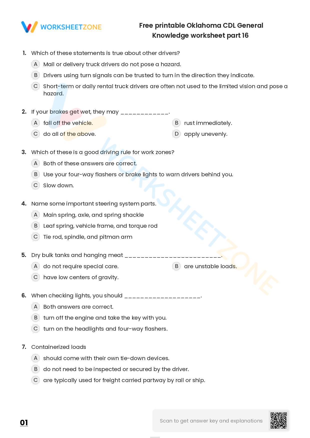 Free printable Oklahoma CDL General Knowledge practice test Worksheet