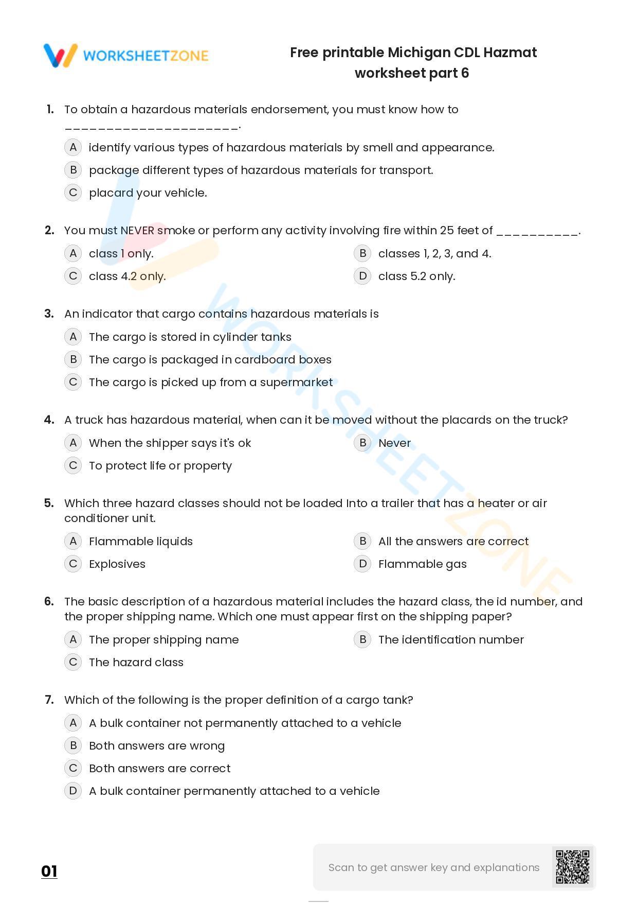 Free Printable Michigan Cdl Hazmat Practice Test Worksheetzone 