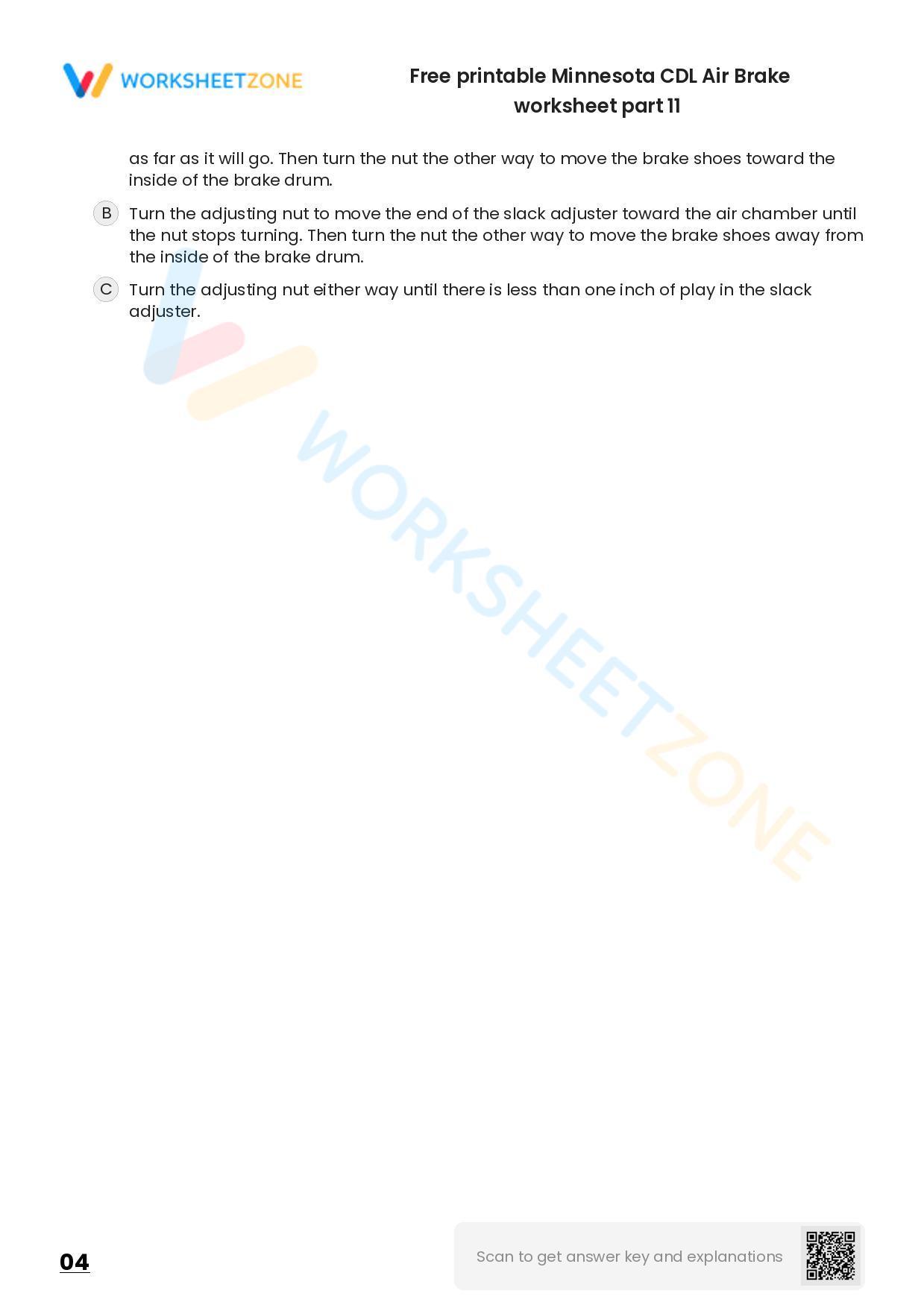Free printable Minnesota CDL Air Brake practice test Worksheet Zone