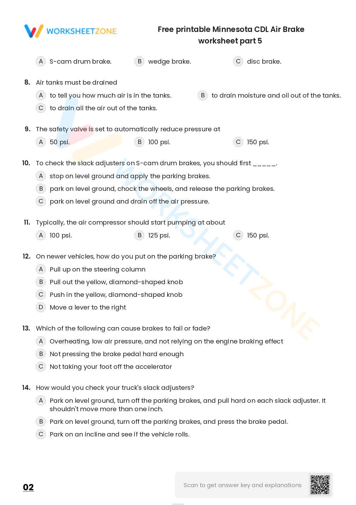 Free printable Minnesota CDL Air Brake practice test Worksheet Zone