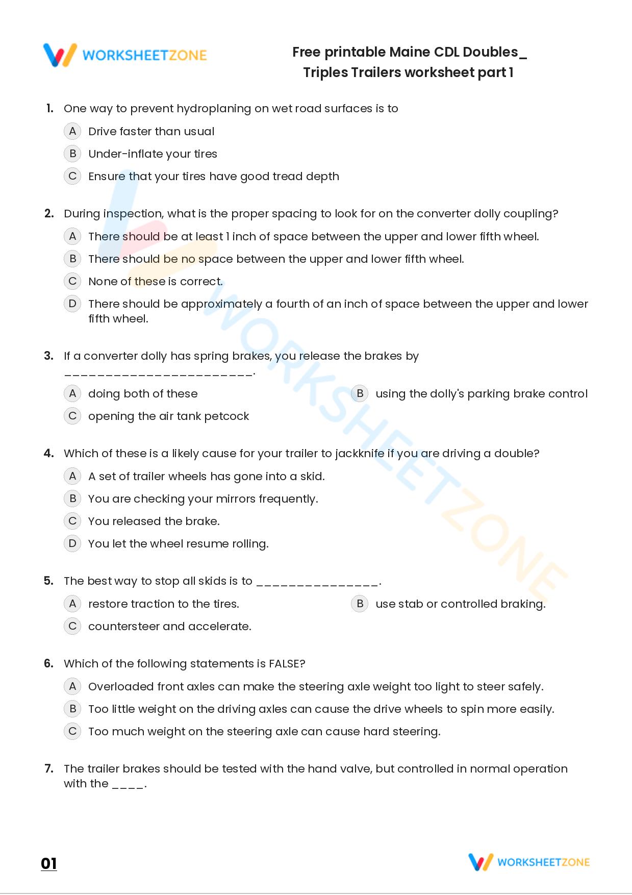 Free printable Maine CDL Doubles/ Triples Trailers worksheet part 1 ...