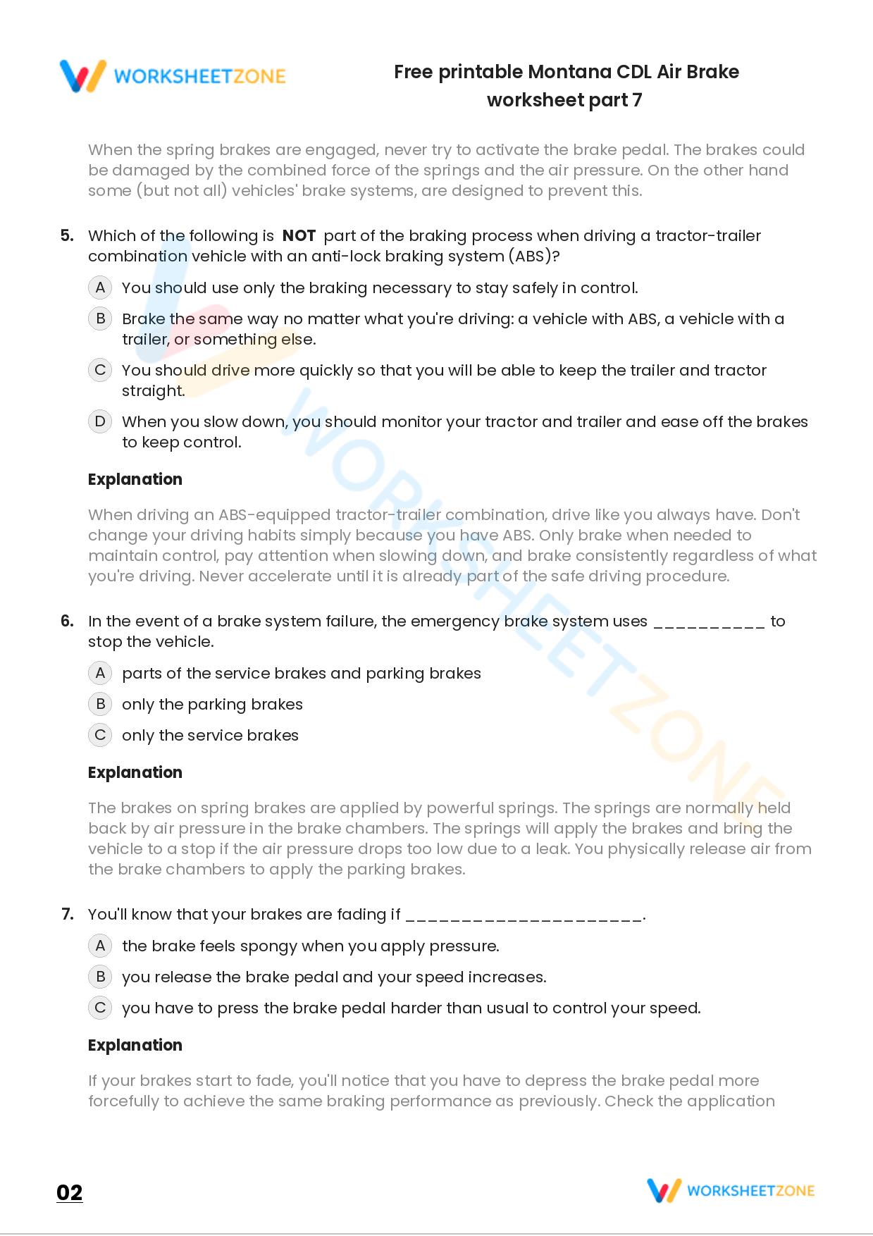 Free Printable Alaska CDL Air Brake Worksheet Part 7