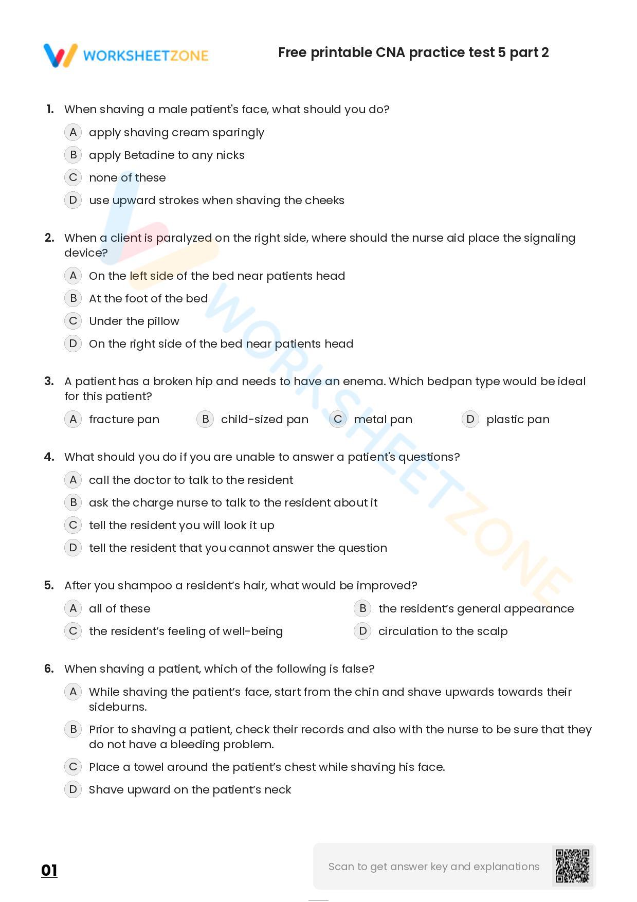 Free Printable CNA Practice Test 5 Part 2 Worksheet Free Printable CNA Practice Test 5 Part 2 Worksheet
