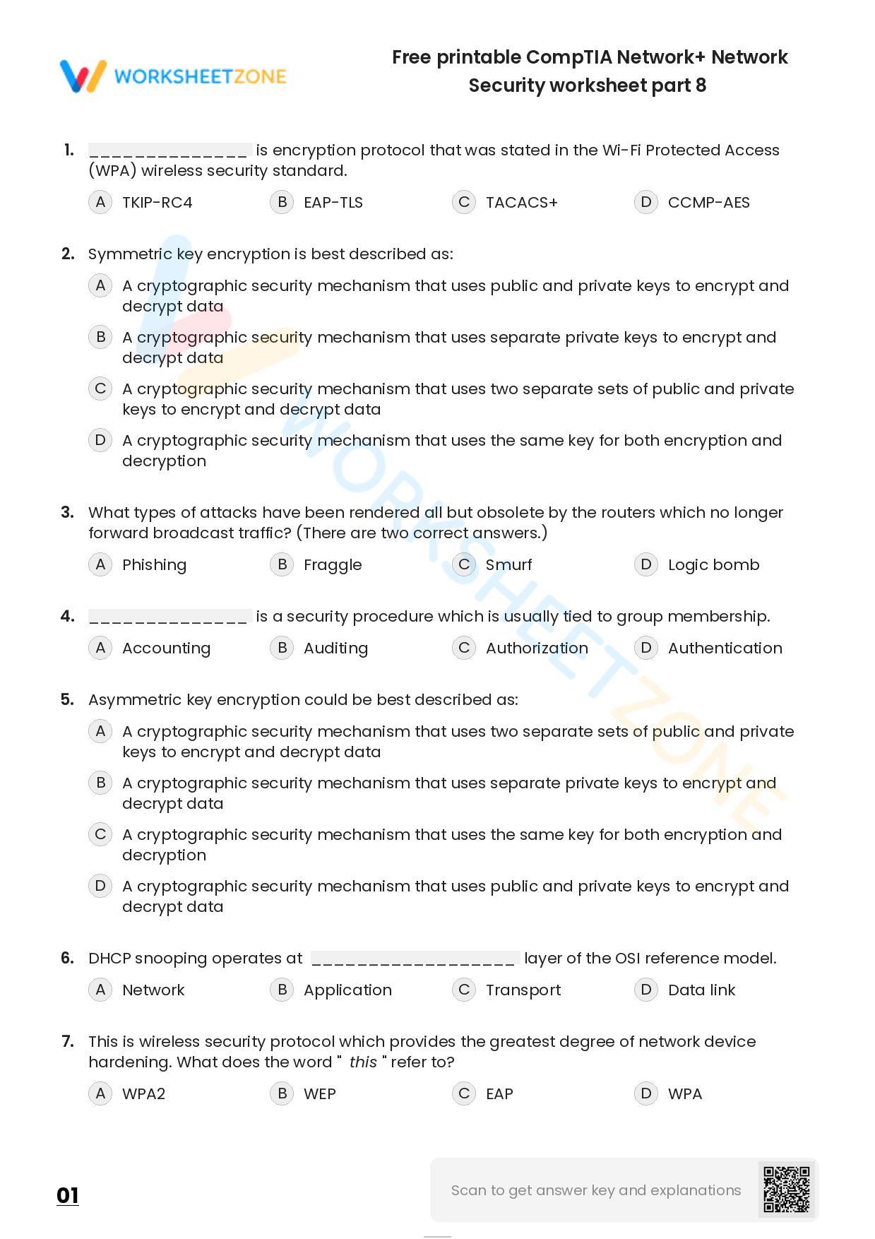 Free Printable CompTIA Network+ Network Security Worksheet Part 8