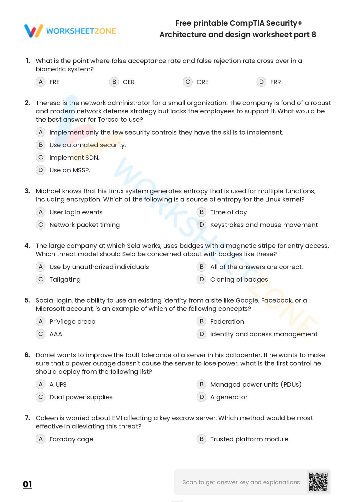 Free printable CompTIA Security+ Architecture and design worksheet part 7 | Worksheet Zone