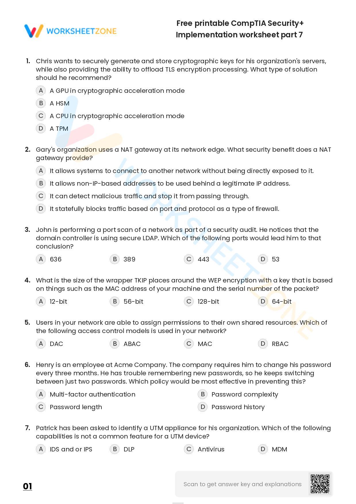 Free Printable CompTIA Security+ Implementation Worksheet Part 7