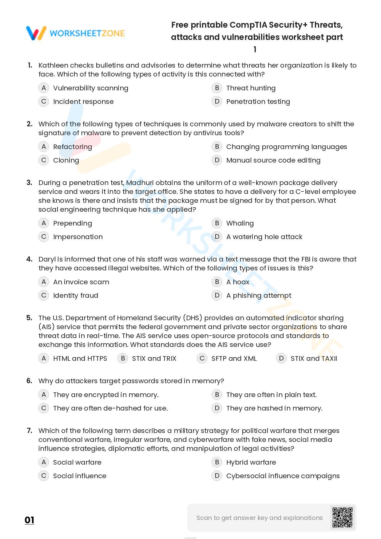 Free printable CompTIA Security+ Threats, attacks and vulnerabilities ...