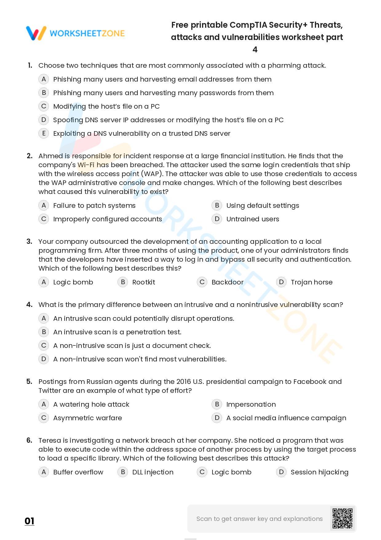 Free printable CompTIA Security+ Threats, attacks and vulnerabilities ...
