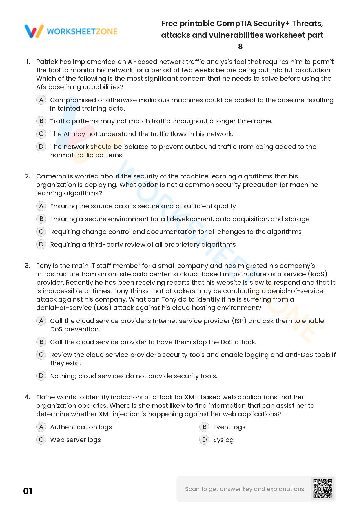 Free Printable CompTIA Security+ Threats, Attacks And Vulnerabilities Worksheet Part 8