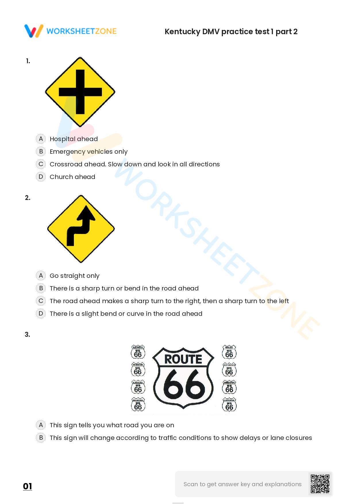 Free Printable Kentucky DMV Practice Test 1 Part 2 Worksheet