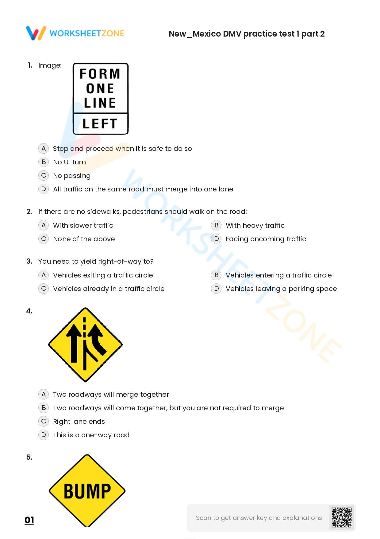 Free Printable New/Mexico DMV Practice Test 1 Part 2 Worksheet Free Printable New/Mexico DMV Practice Test 1 Part 2 Worksheet