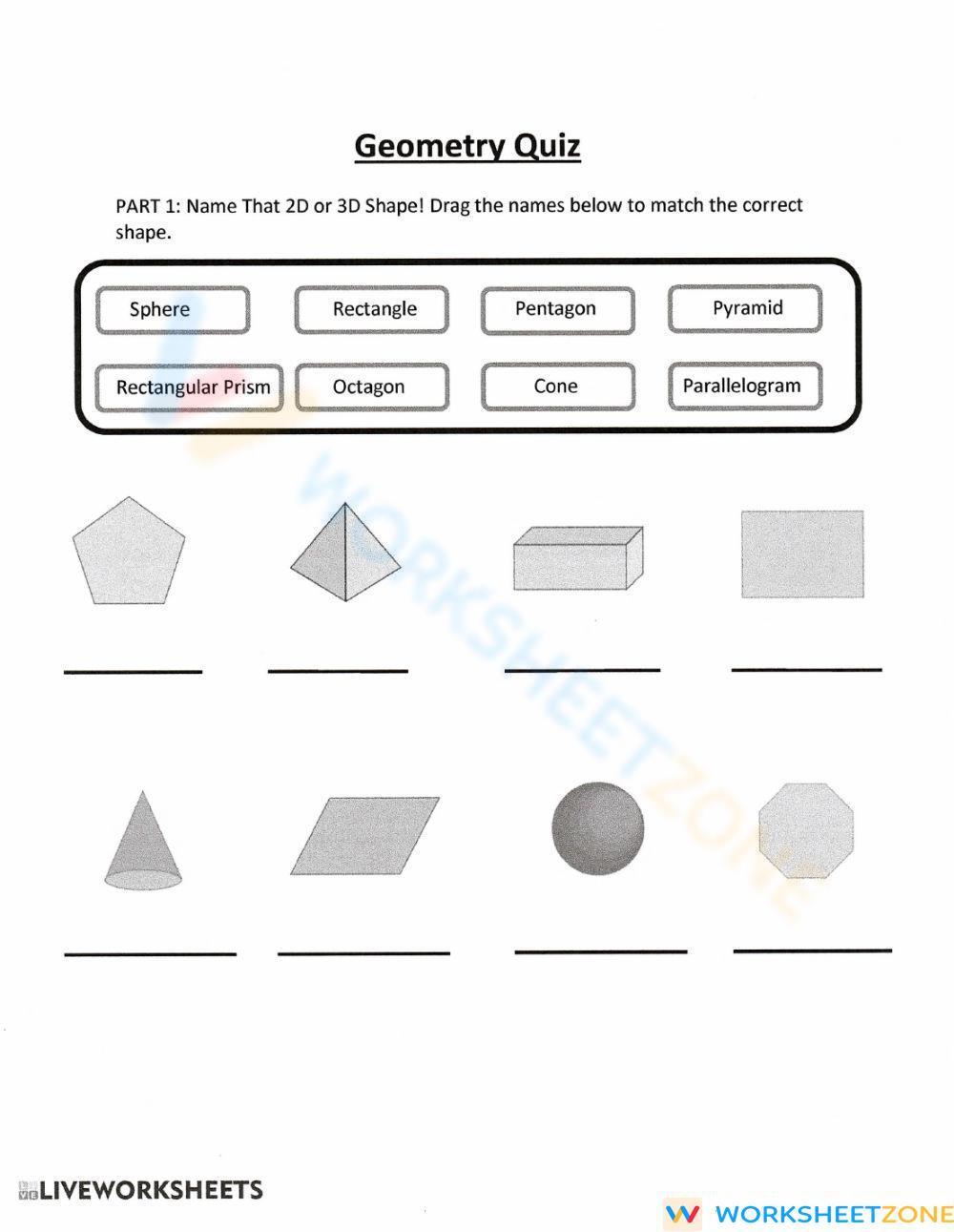 Grade 3 Geometry Quiz Worksheet