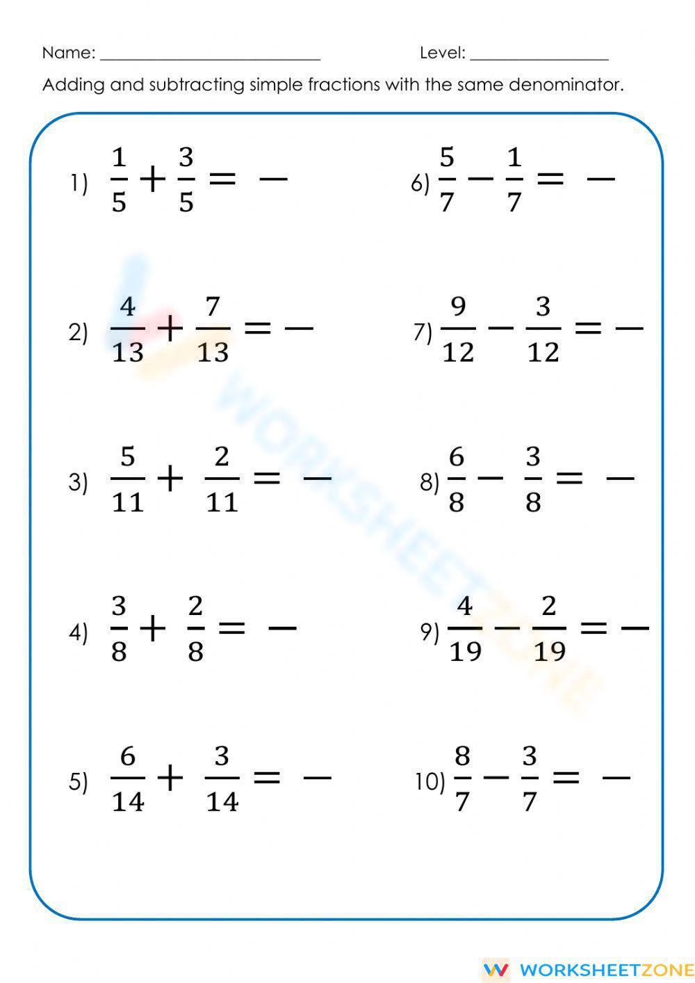 lesson 5 homework practice adding and subtracting like fractions