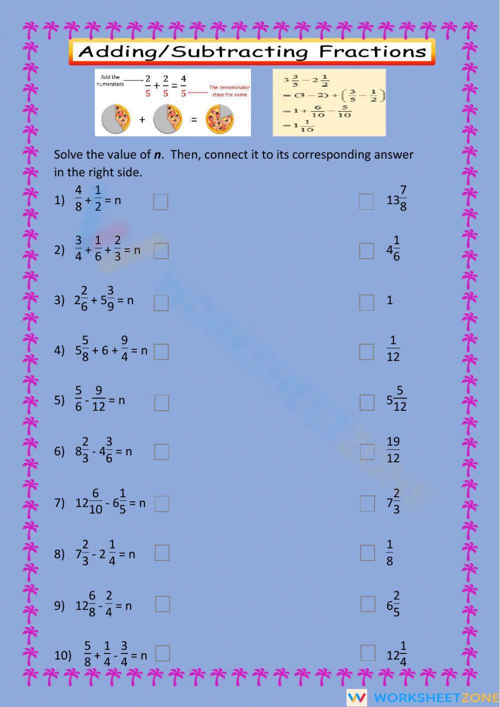 Addition - Subtraction Of Fractions Worksheet