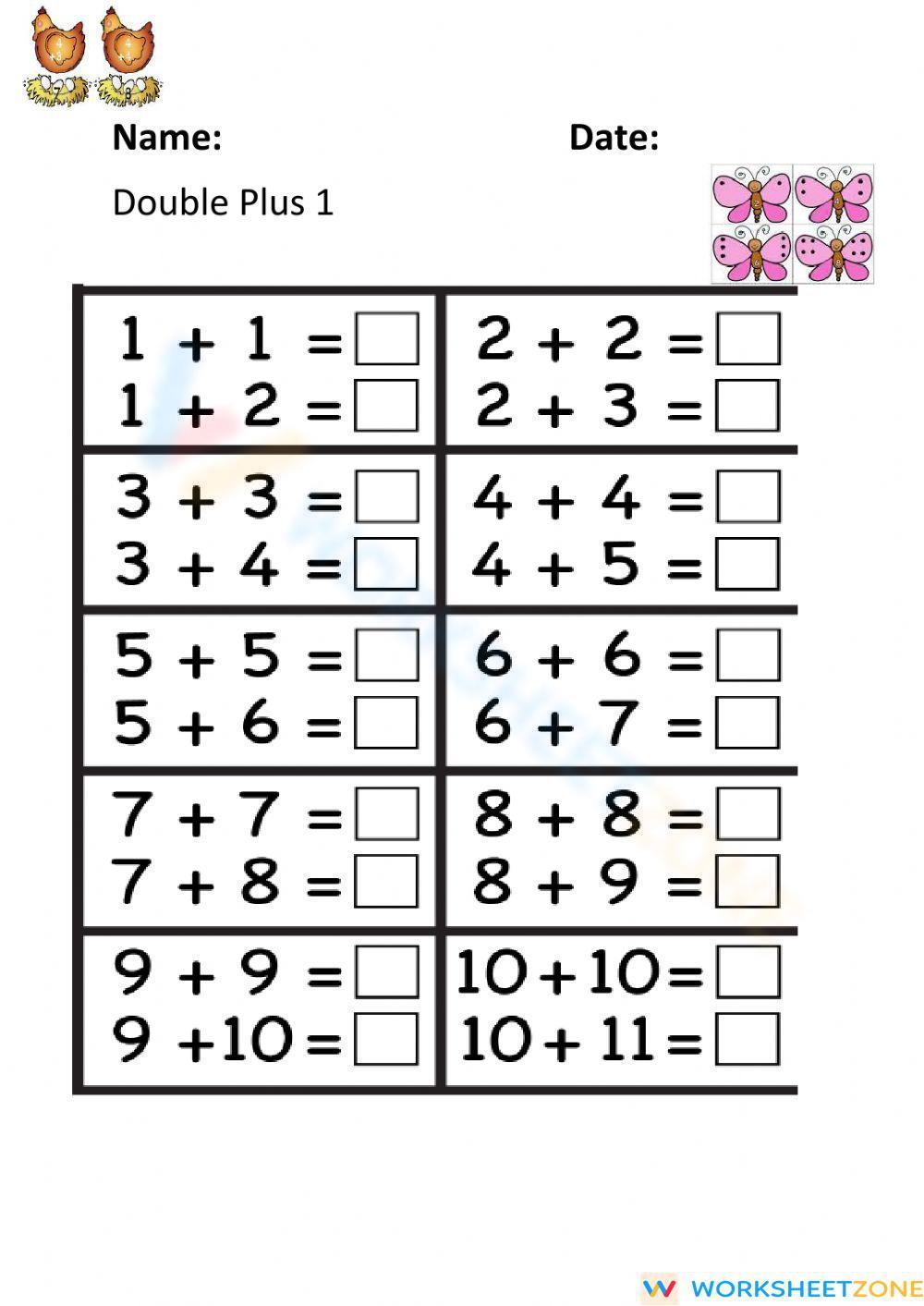 Doubles Plus 1 Worksheet