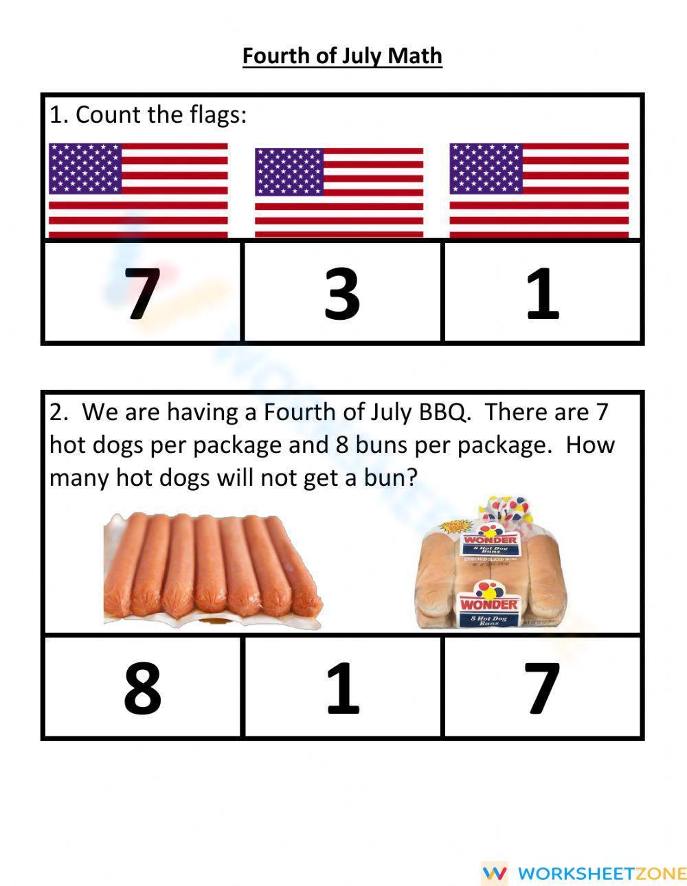 Fourth Of July Math Worksheet