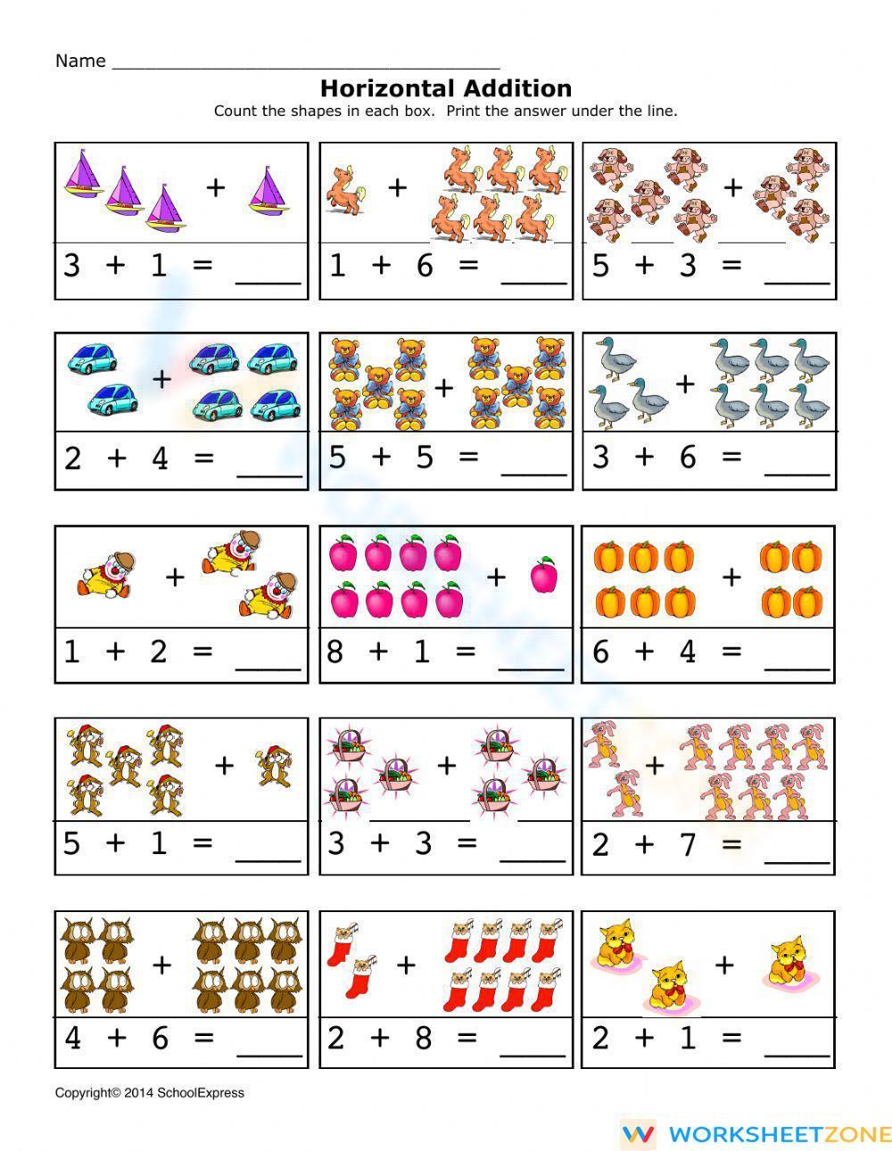 Horizontal Addition 1 Worksheet