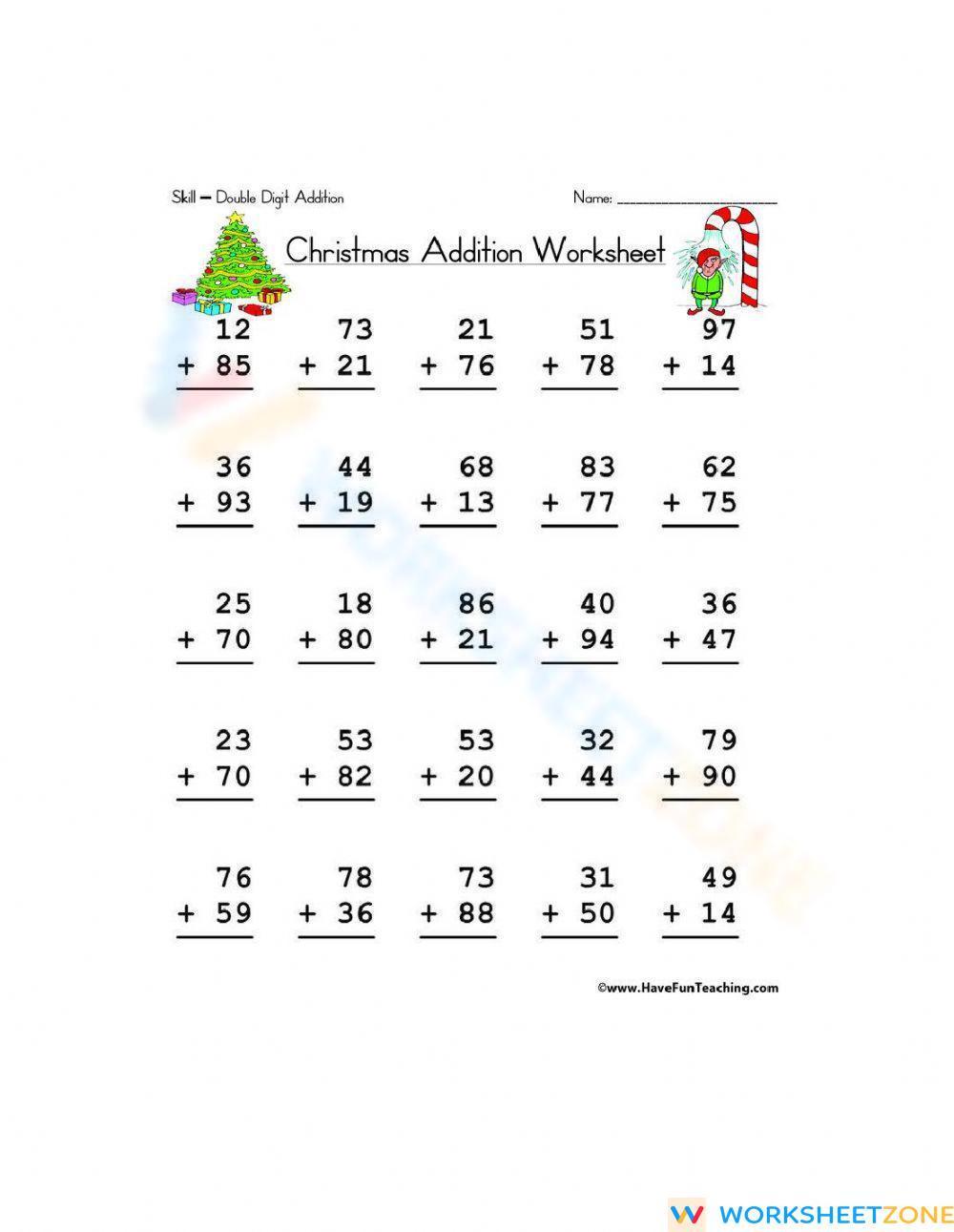 Christmas Addition Worksheet