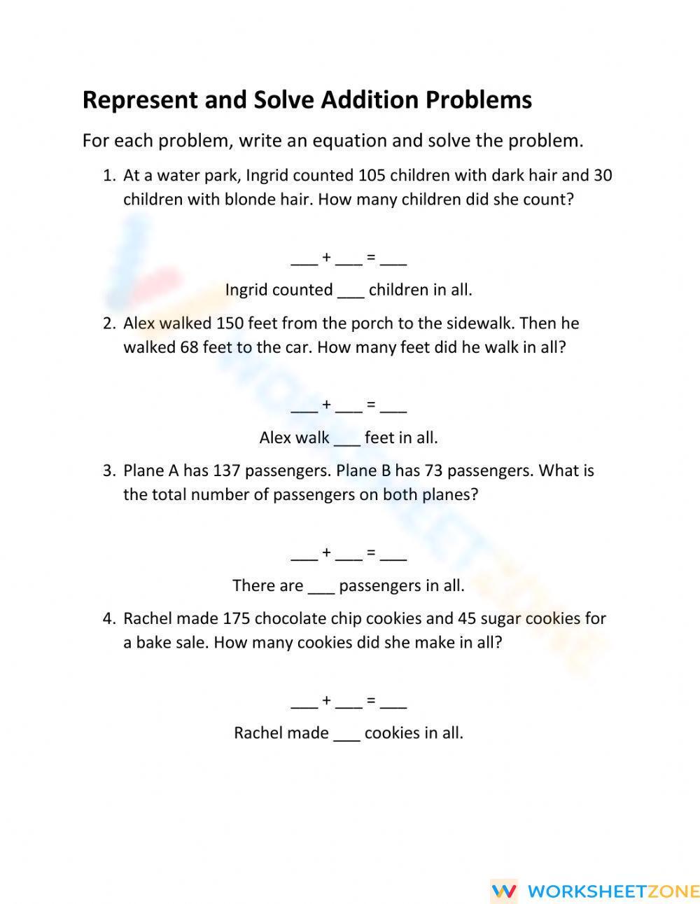 Representing And Solving Addition Problems Worksheet